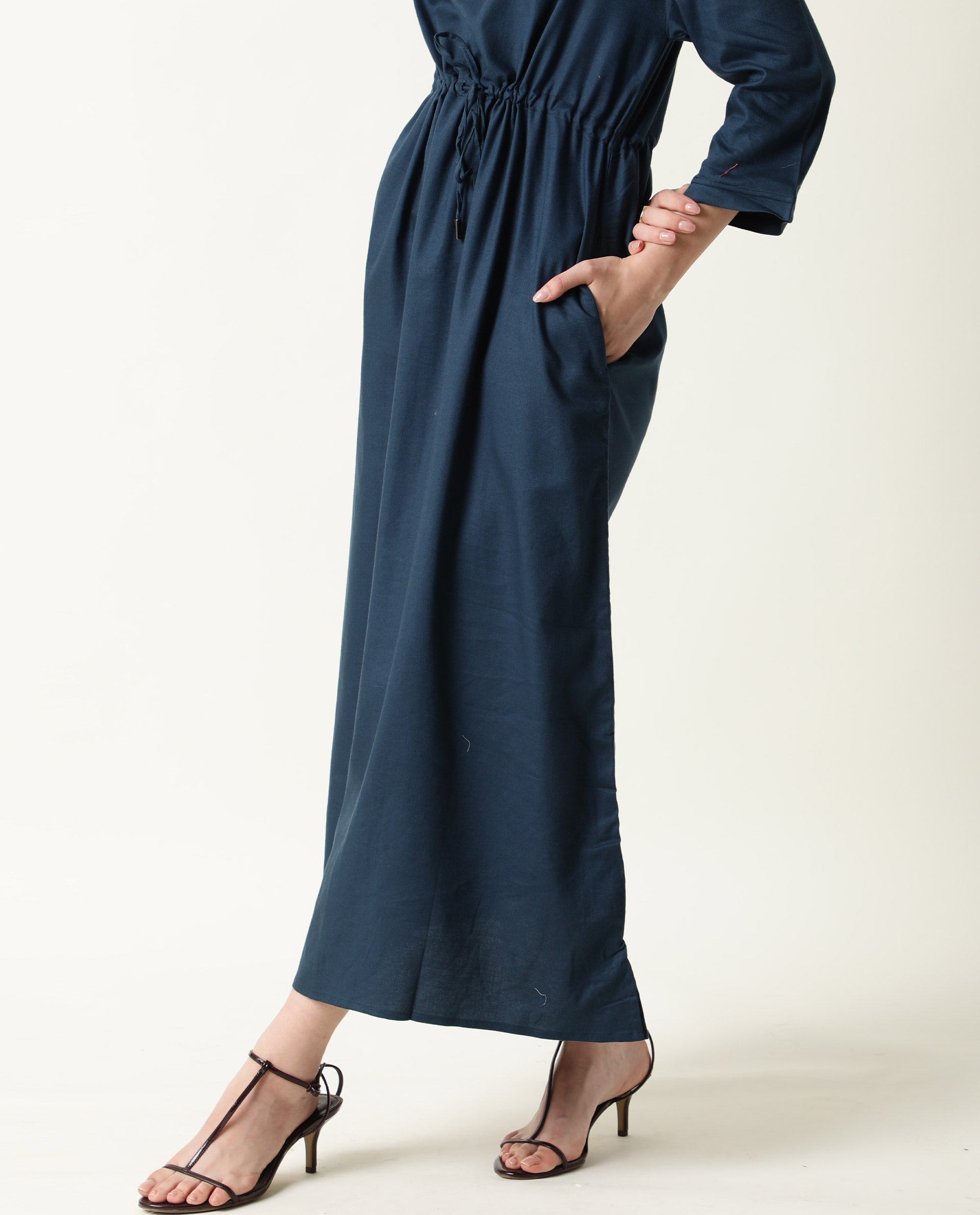 Rareism Womens Chalk Petrol Dress Tencel Fabric Hooded Long Length