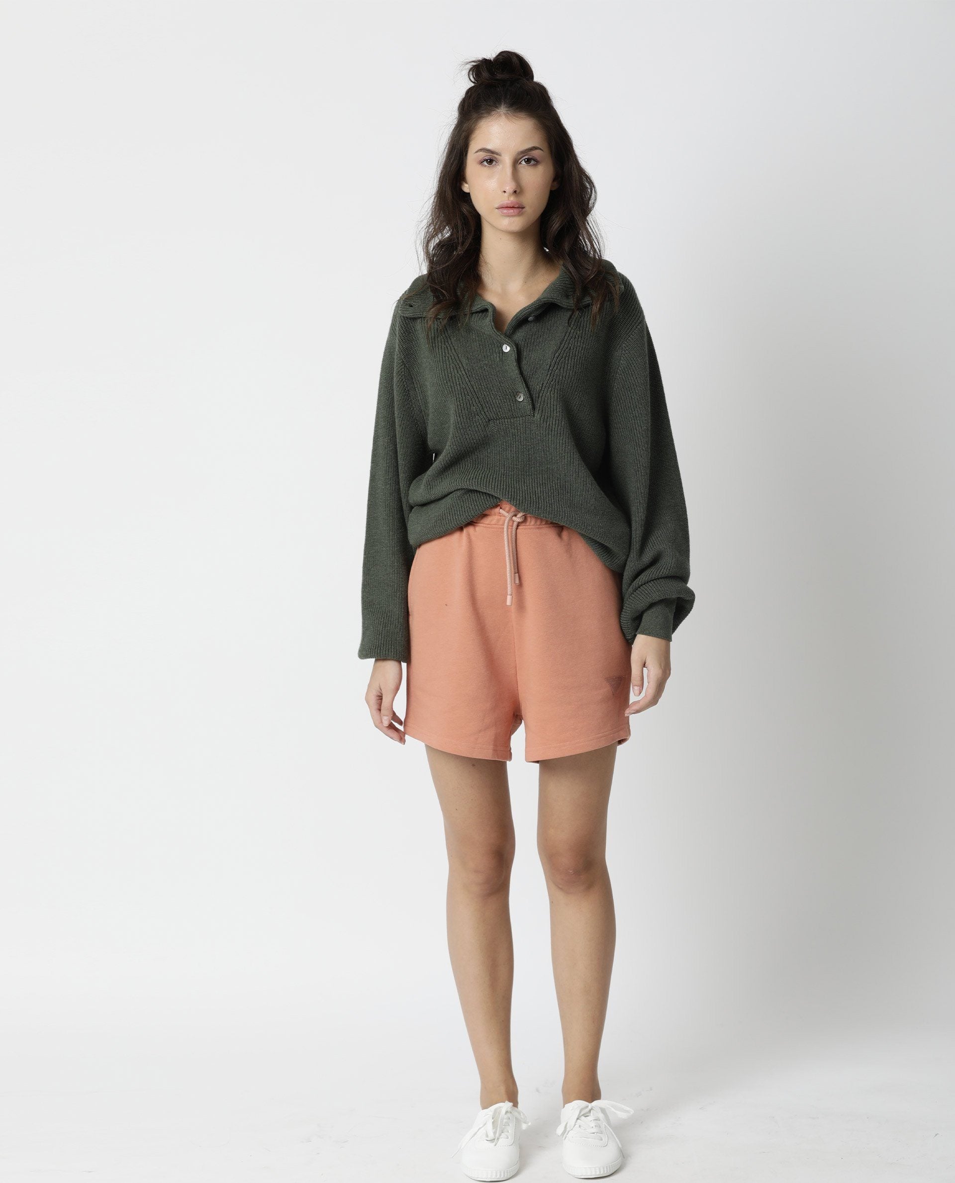 Rareism Women's Spence Orange Polyester Blend Plain Mini Regular Fit Shorts