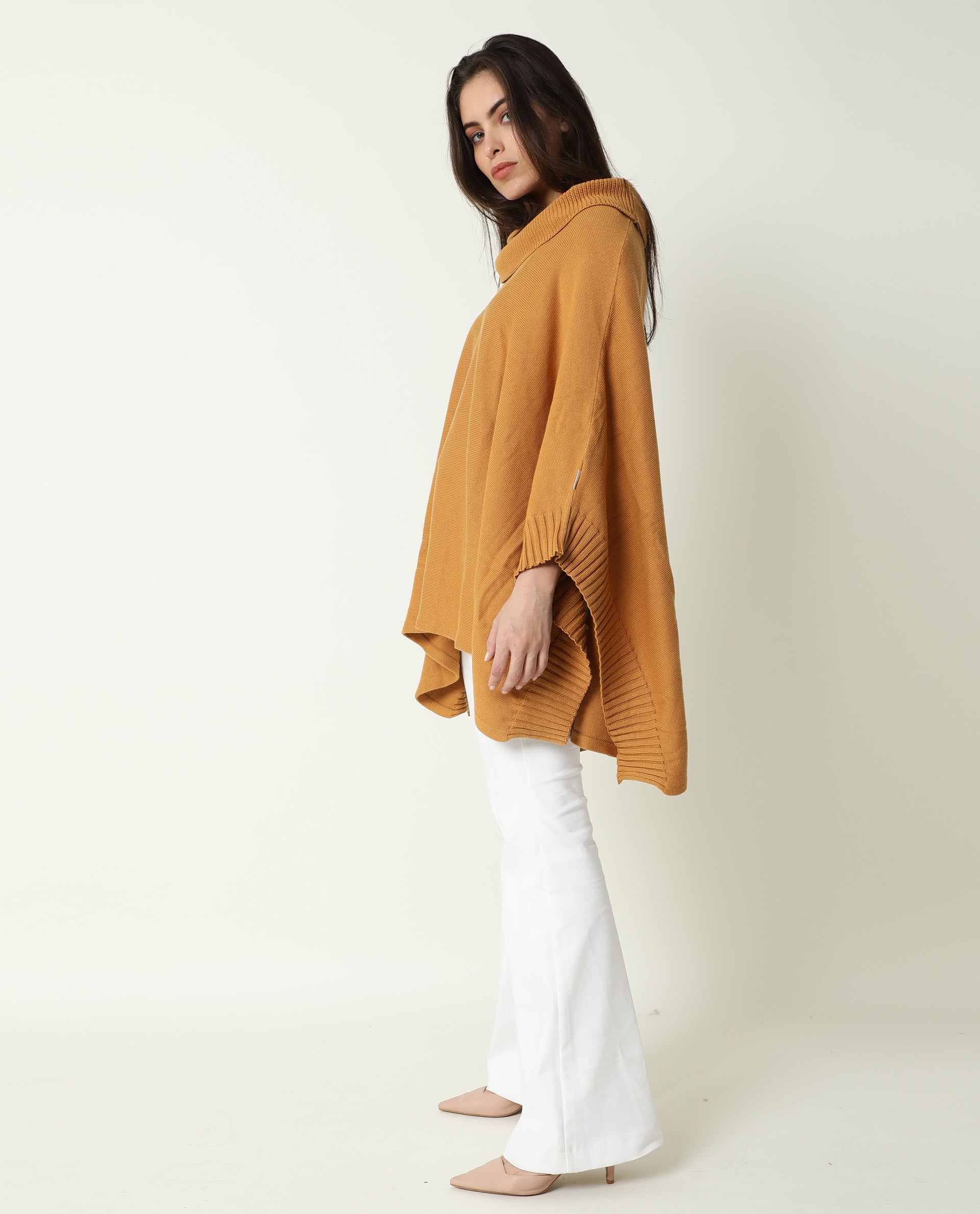 Rareism Womens Kafty Brown Over Layer Tube Neck Half Sleeve Oversize Fit