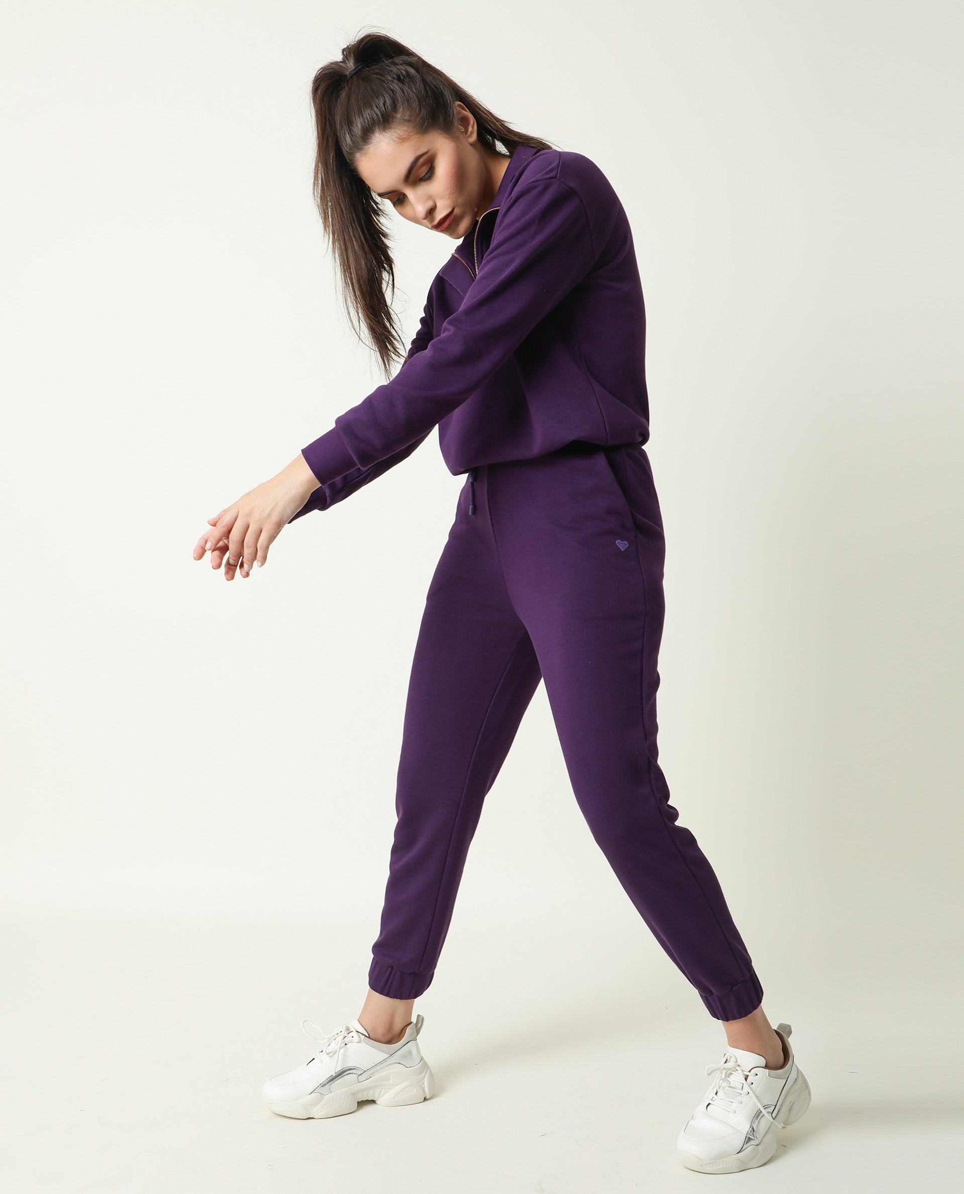 Rareism Women Lois Purple Track Pant Cotton Fabric Drawstring Closure Solid