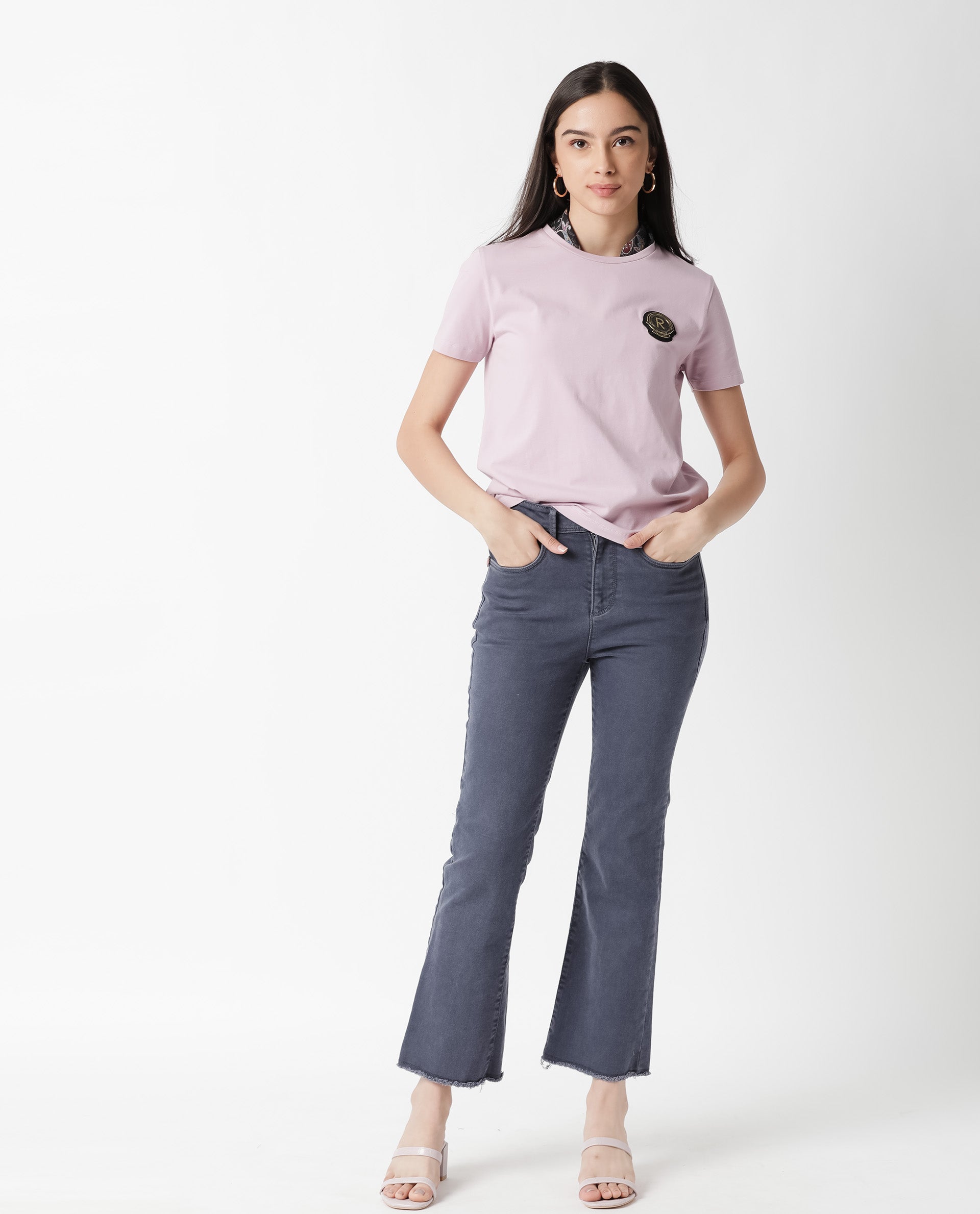 Rareism Women Fuji Pink Cotton Fabric Regular Fit Half Sleeves Graphic Print Crew Neck T-Shirt