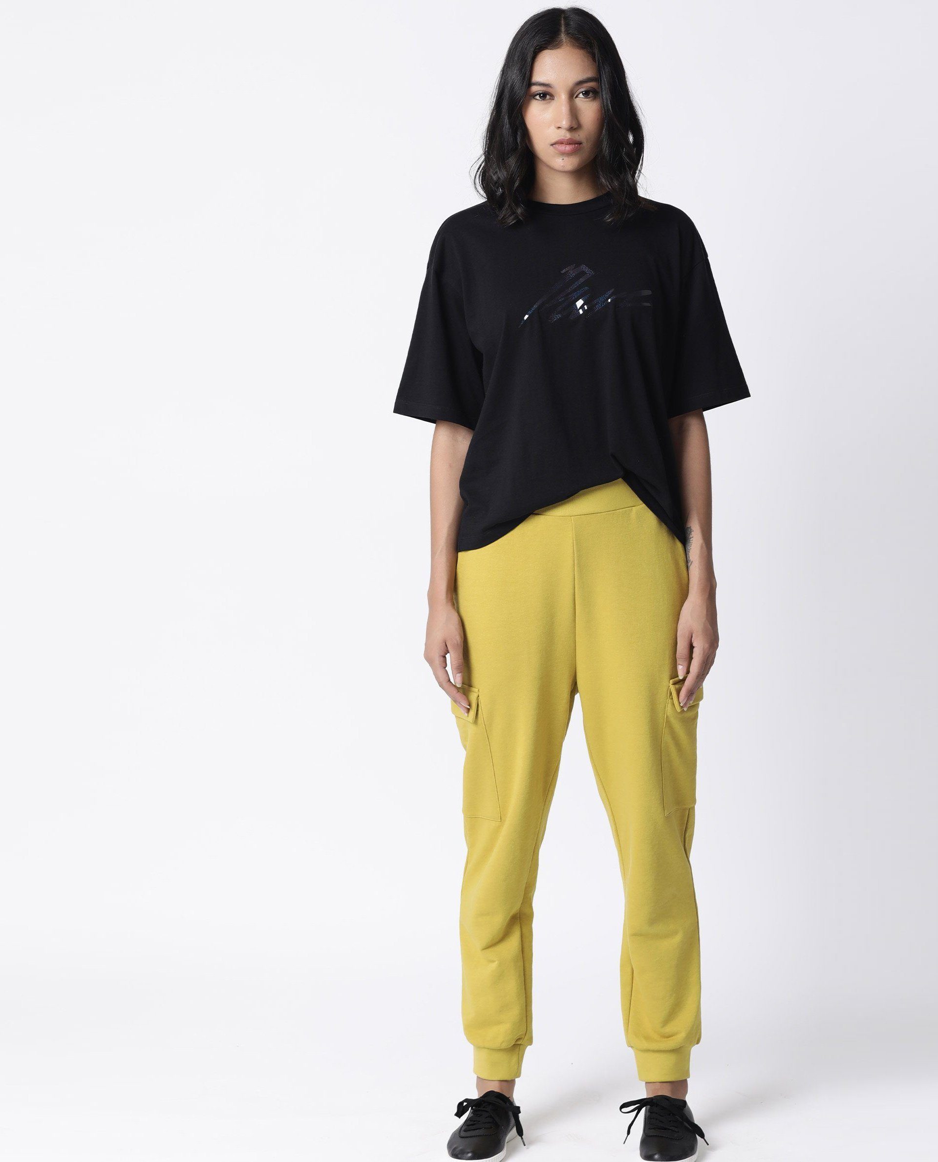 Rareism Women Niki Black T-Shirt Short Sleeves