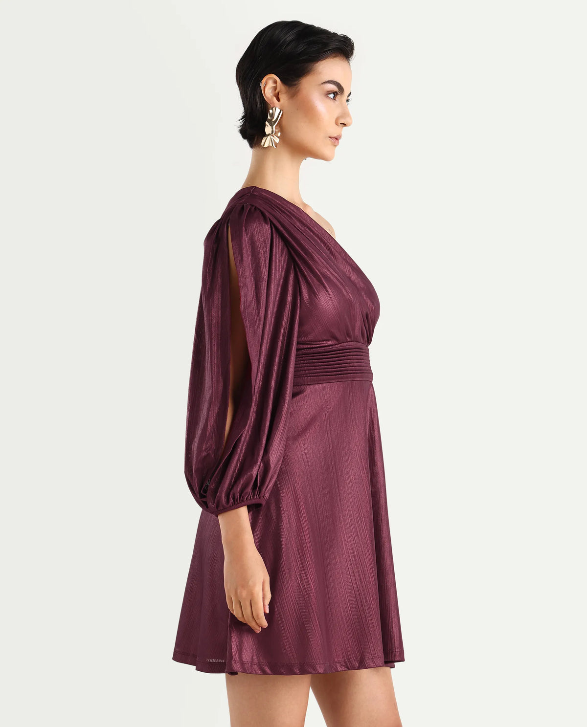 Rareism Women's Maimi Metallic Red Polyester Plain Regular Fit Dress