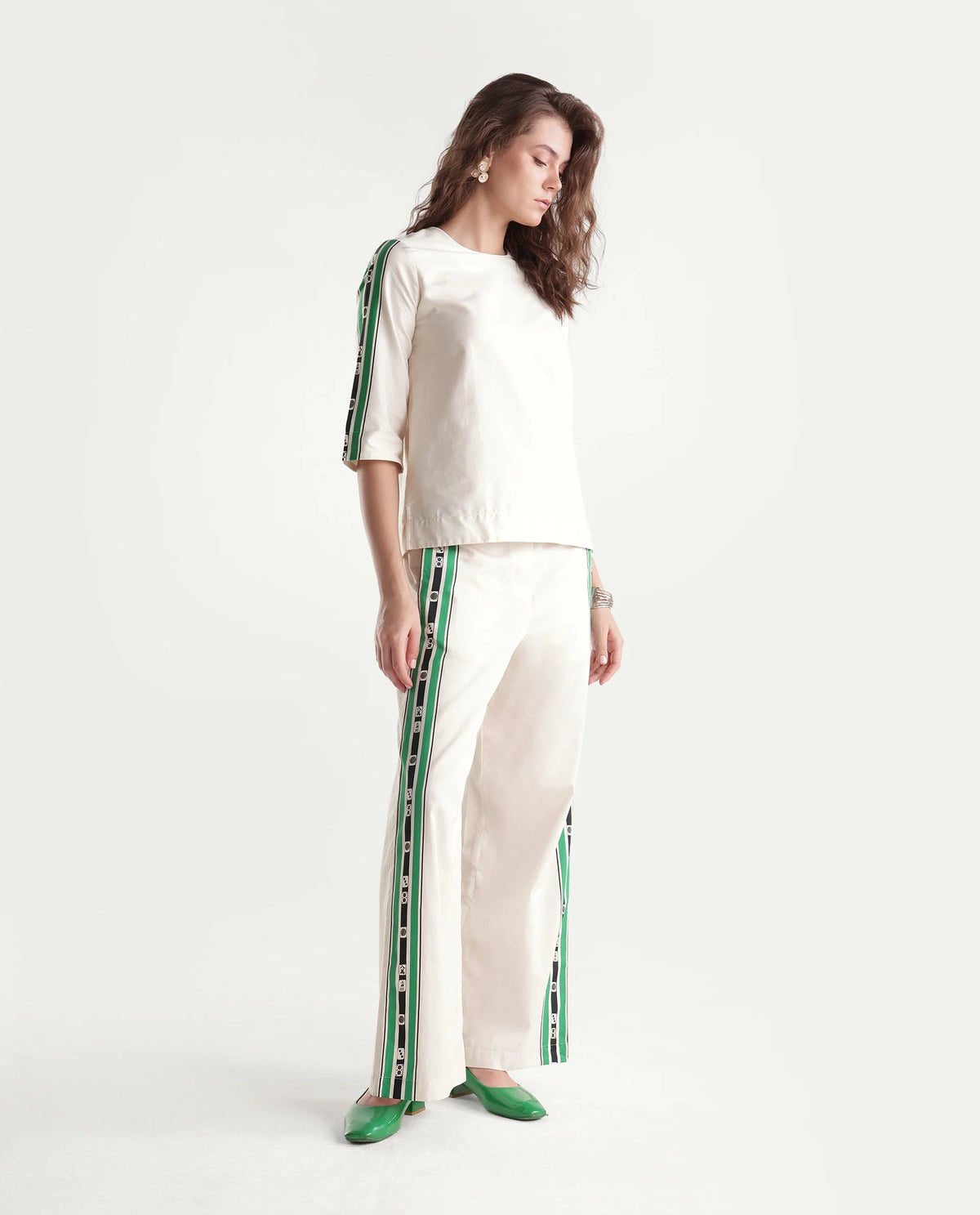 Rareism Women's Mahjo-B Beige Cotton Elastic Regular Fit Trouser
