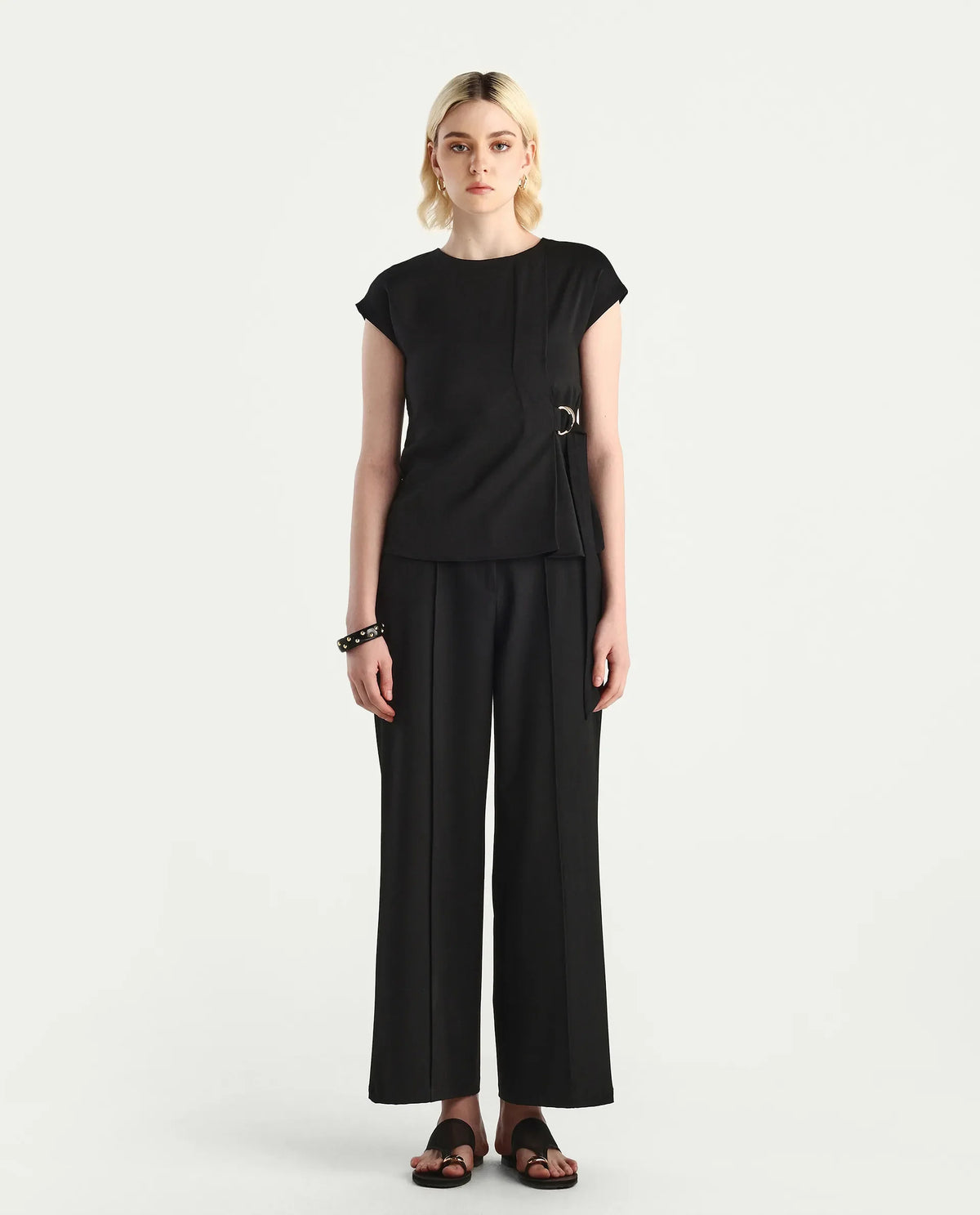 Rareism Women's Mardin Black Polyester Crew Neck Regular Fit Plain Top