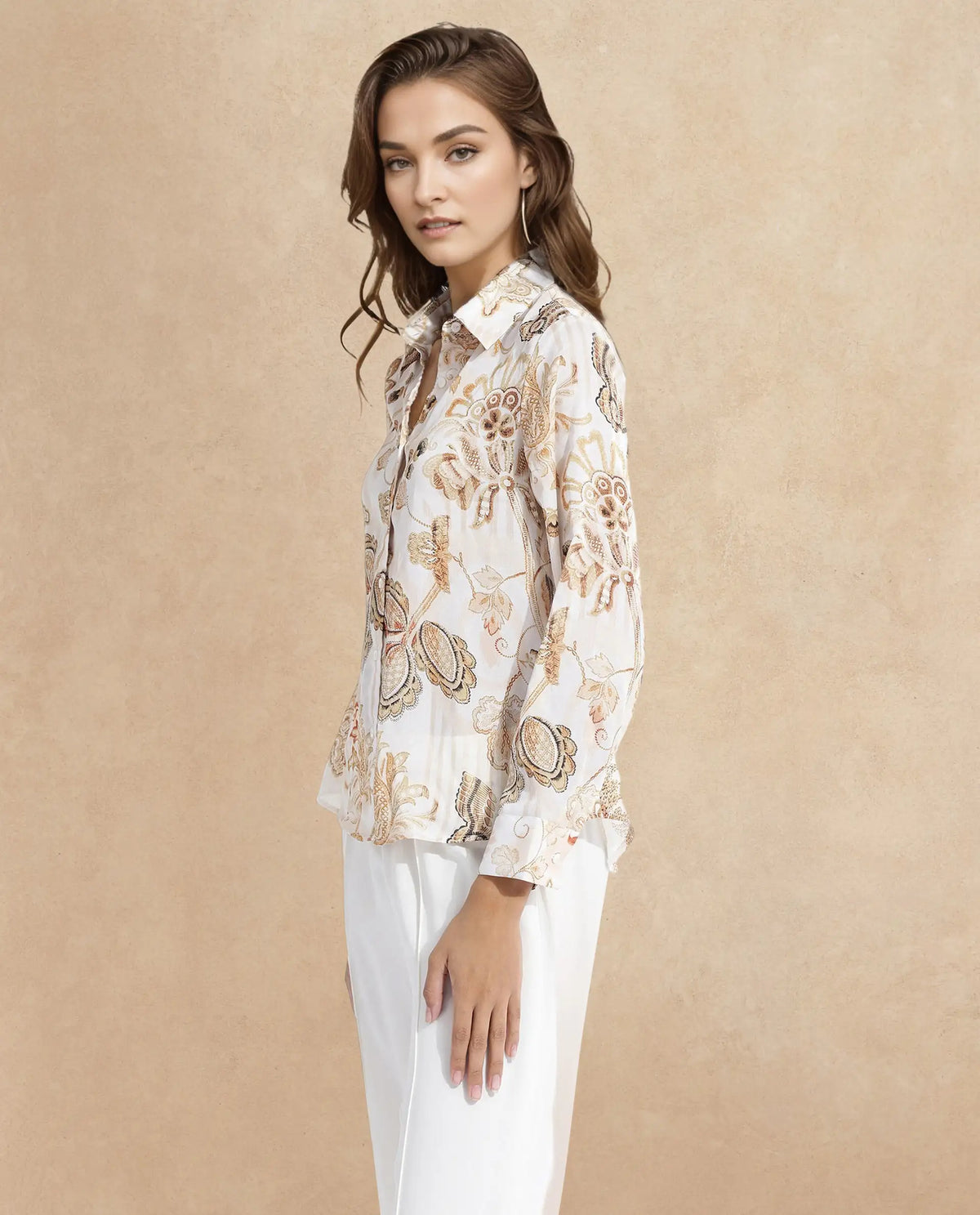 Rareism Women's Marl Multi Polyester Drop Collar Paisley Print Cuffed Sleeve Regular Fit Shirt