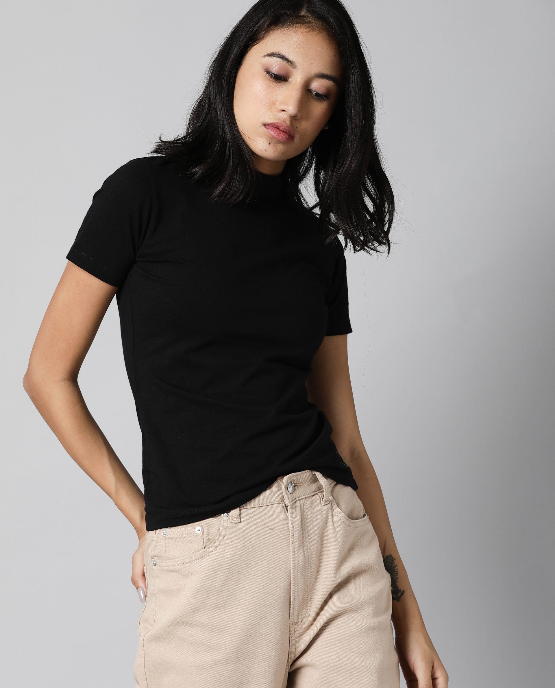 Rareism Women Mary Black T-Shirt Short Sleeves