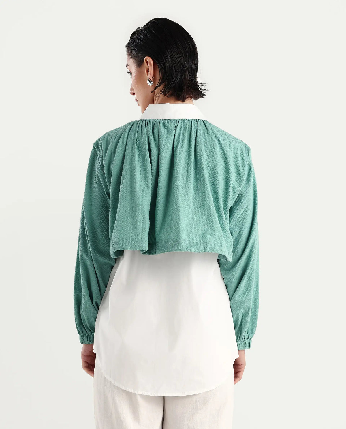 Rareism Women's Mashin White Cotton Blend Drop Collar Plain Cuffed Sleeve Relaxed Fit Top