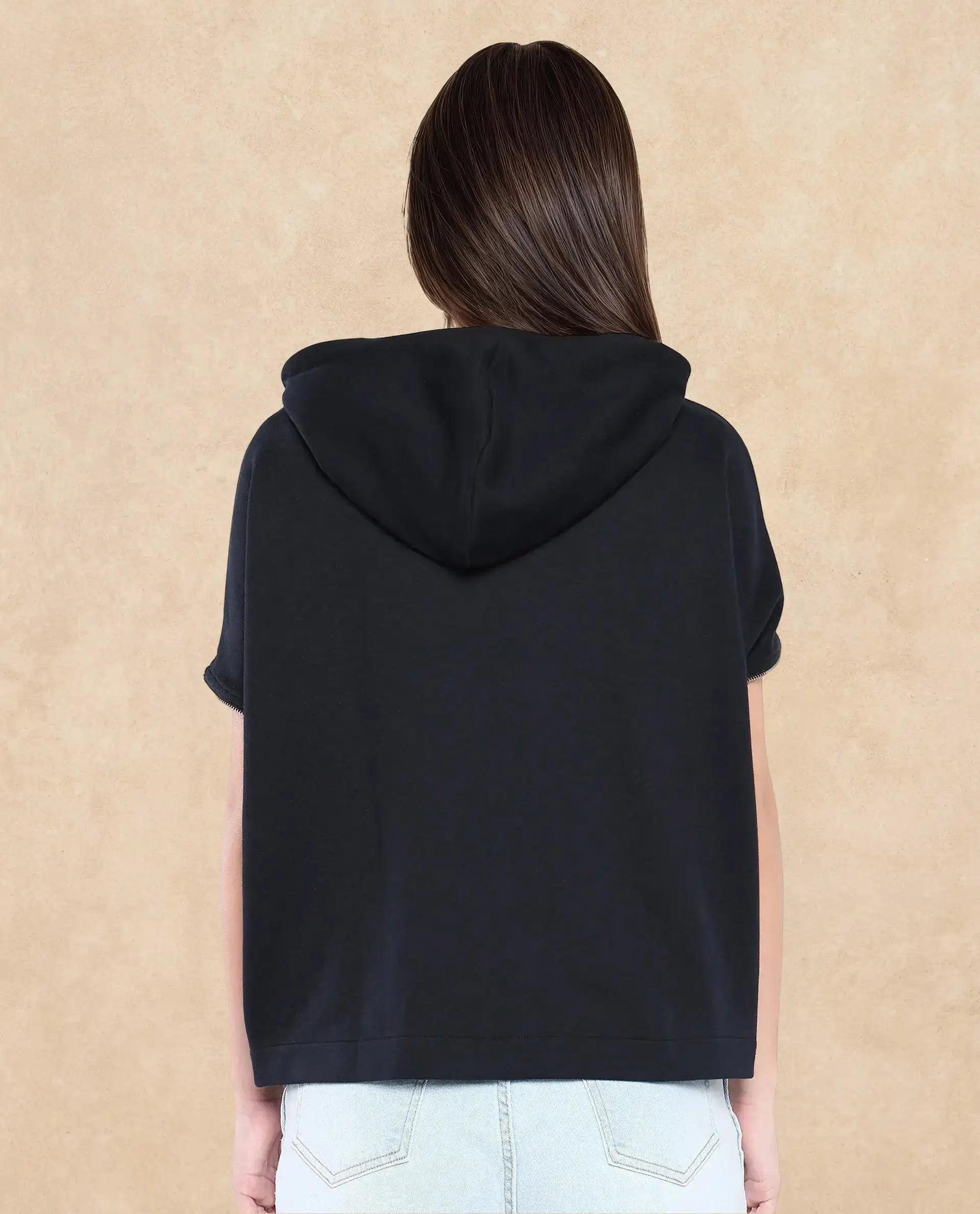Rareism Women's Matthew Black Cotton Blend Hooded Plain Extended Sleeves Relaxed Fit Sweatshirt