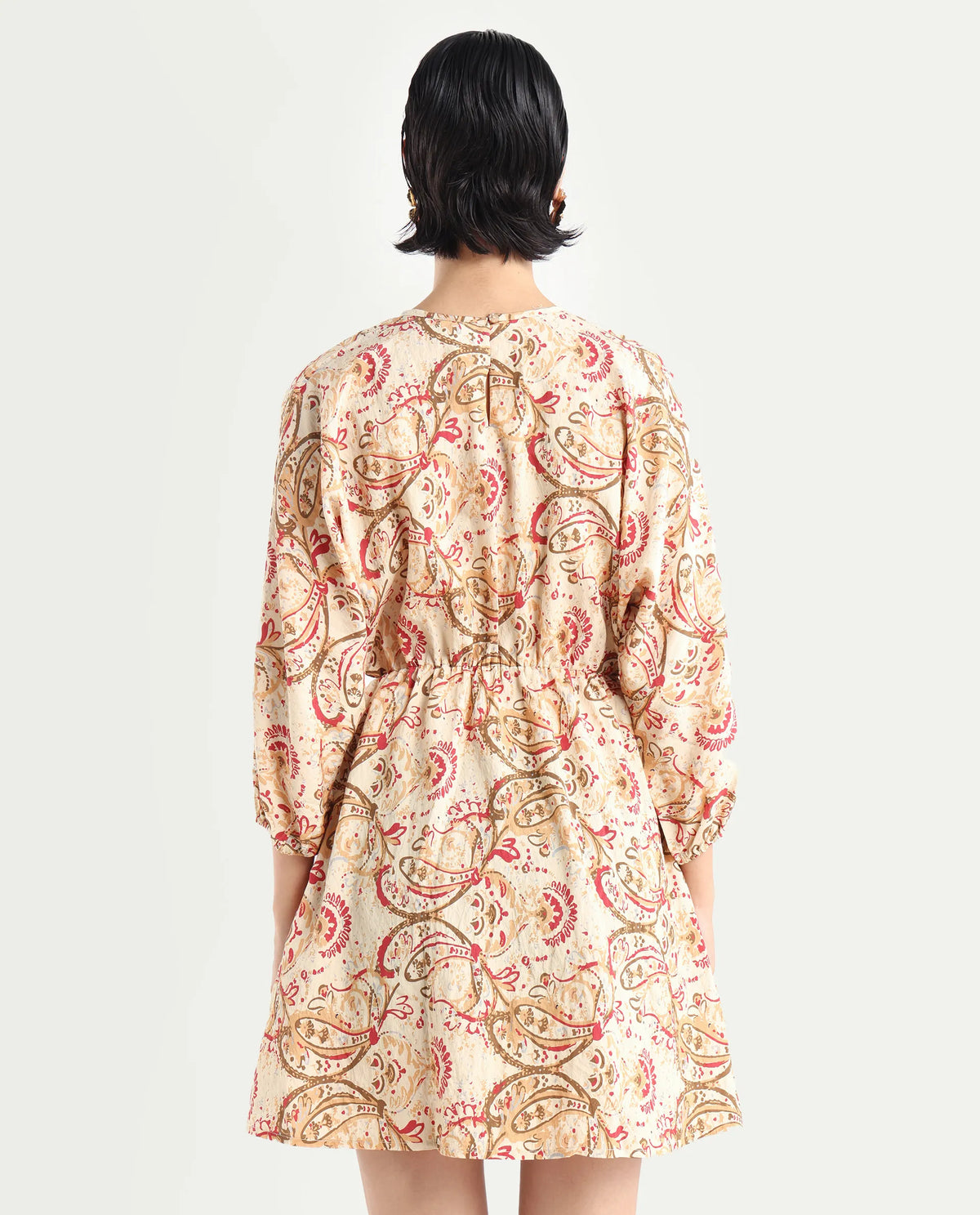 Rareism Women's Mellona Multi Viscose Blend Round Neck Paisley Print Mini Fit And Flare Dress
