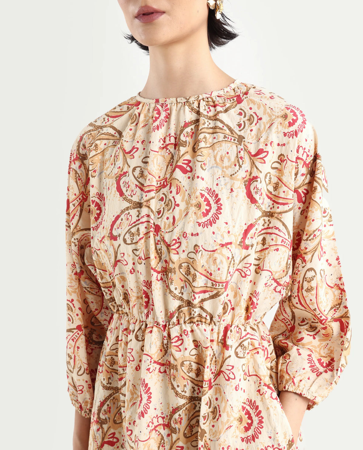 Rareism Women's Mellona Multi Viscose Blend Round Neck Paisley Print Mini Fit And Flare Dress