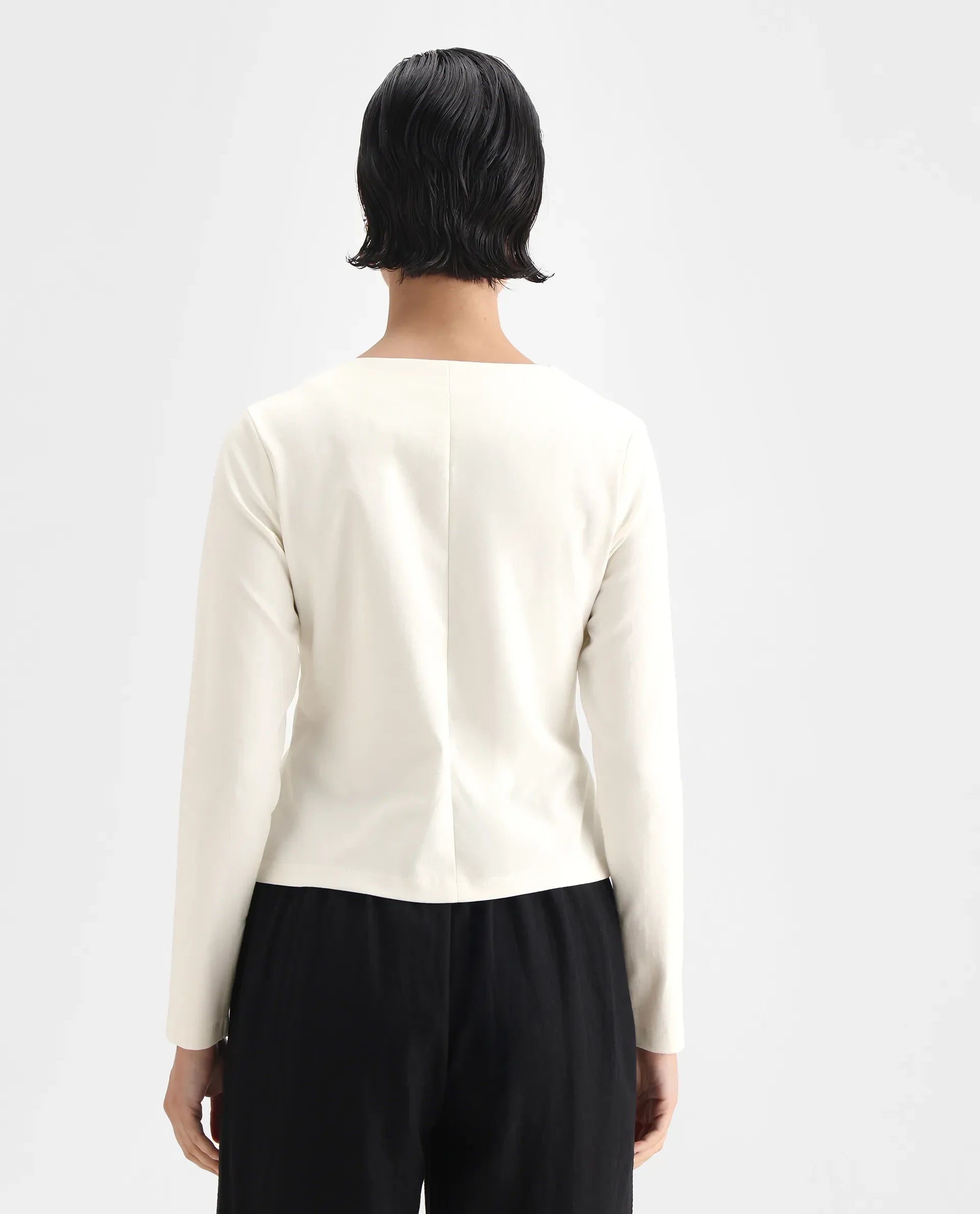 Rareism Women's Mellow White Polyester Blend V-Neck Plain Regular Fit Top