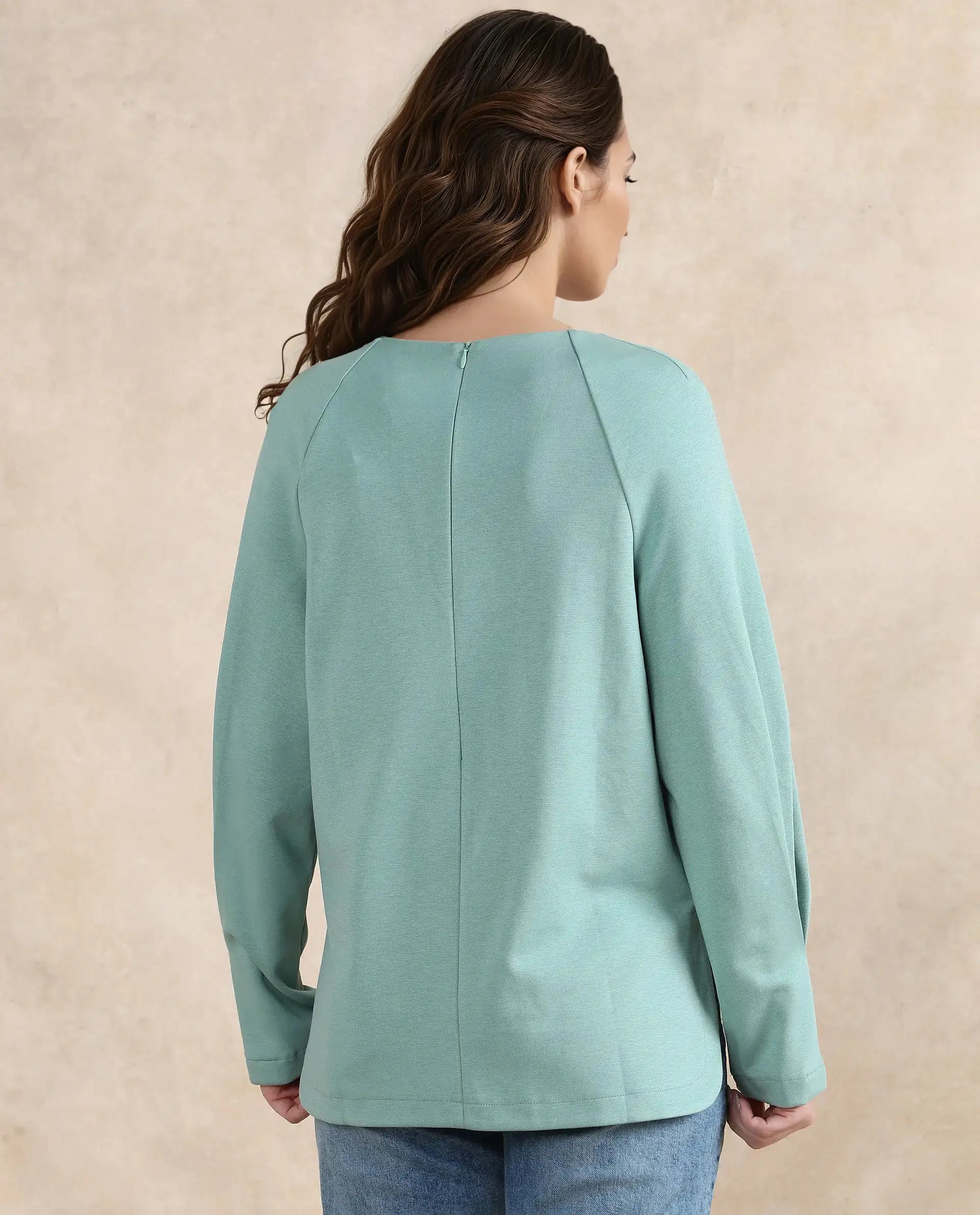 Rareism Women's Men'sto Dusky Green Cotton Blend Crew Neck Plain Relaxed Fit Sweatshirt