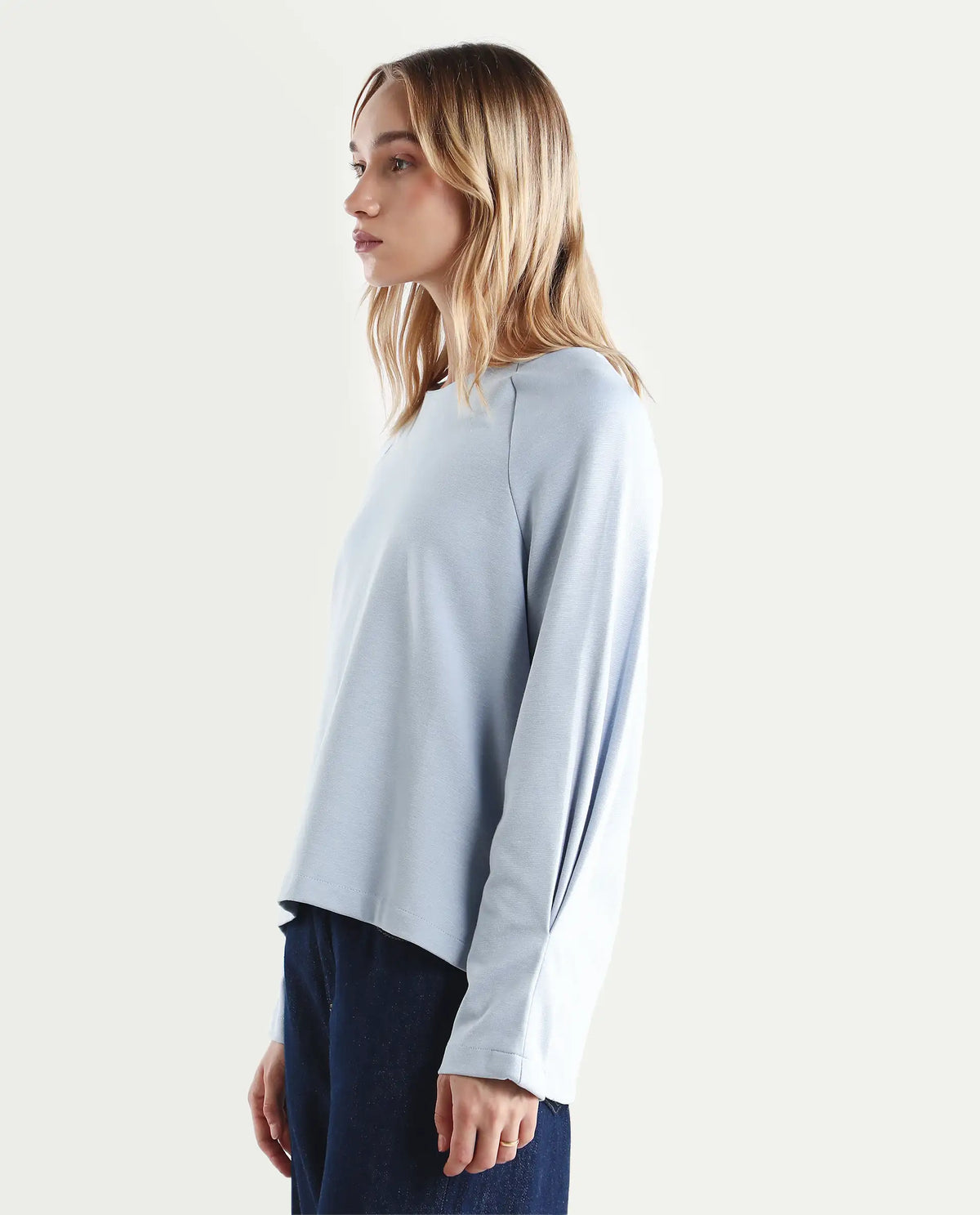 Rareism Women's Men'sto Light Blue Cotton Blend Crew Neck Plain Relaxed Fit Sweatshirt