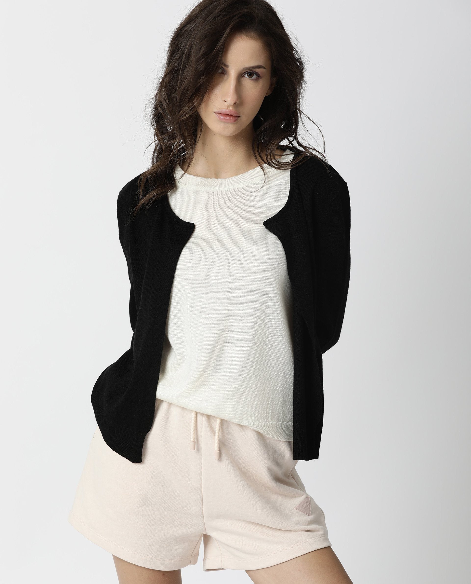 Rareism Women Naomio Black Acrylic Fabric Full Sleeves Regular Fit Solid Boat Neck Sweater