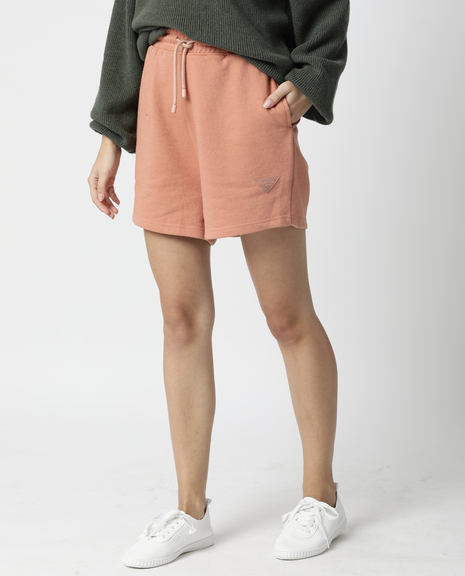 Rareism Women's Spence Orange Polyester Blend Plain Mini Regular Fit Shorts