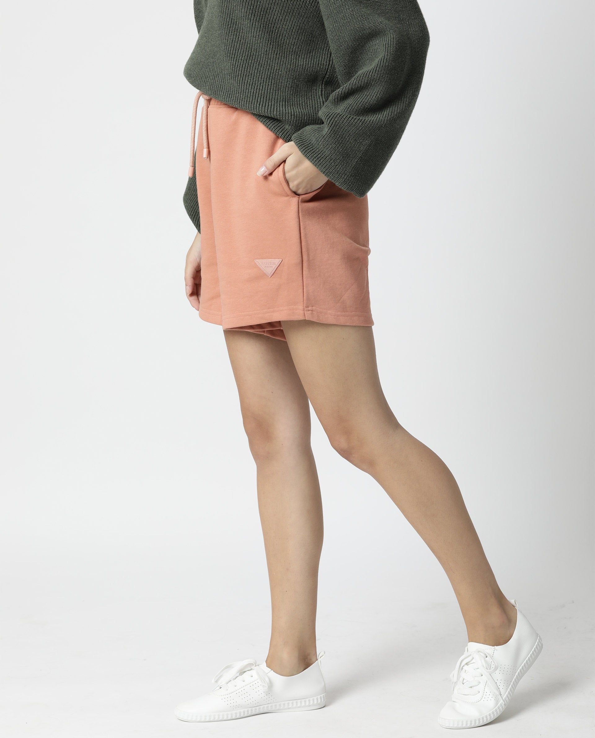 Rareism Women's Spence-1 Orange Polyester Blend Plain Mini Regular Fit Shorts