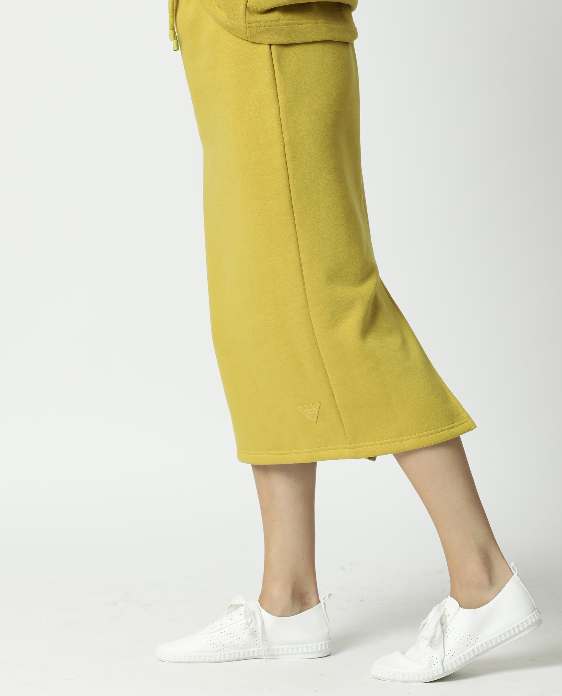 Rareism Women's Fudge Yellow Polyester Blend Plain Midi Tailored Skirt