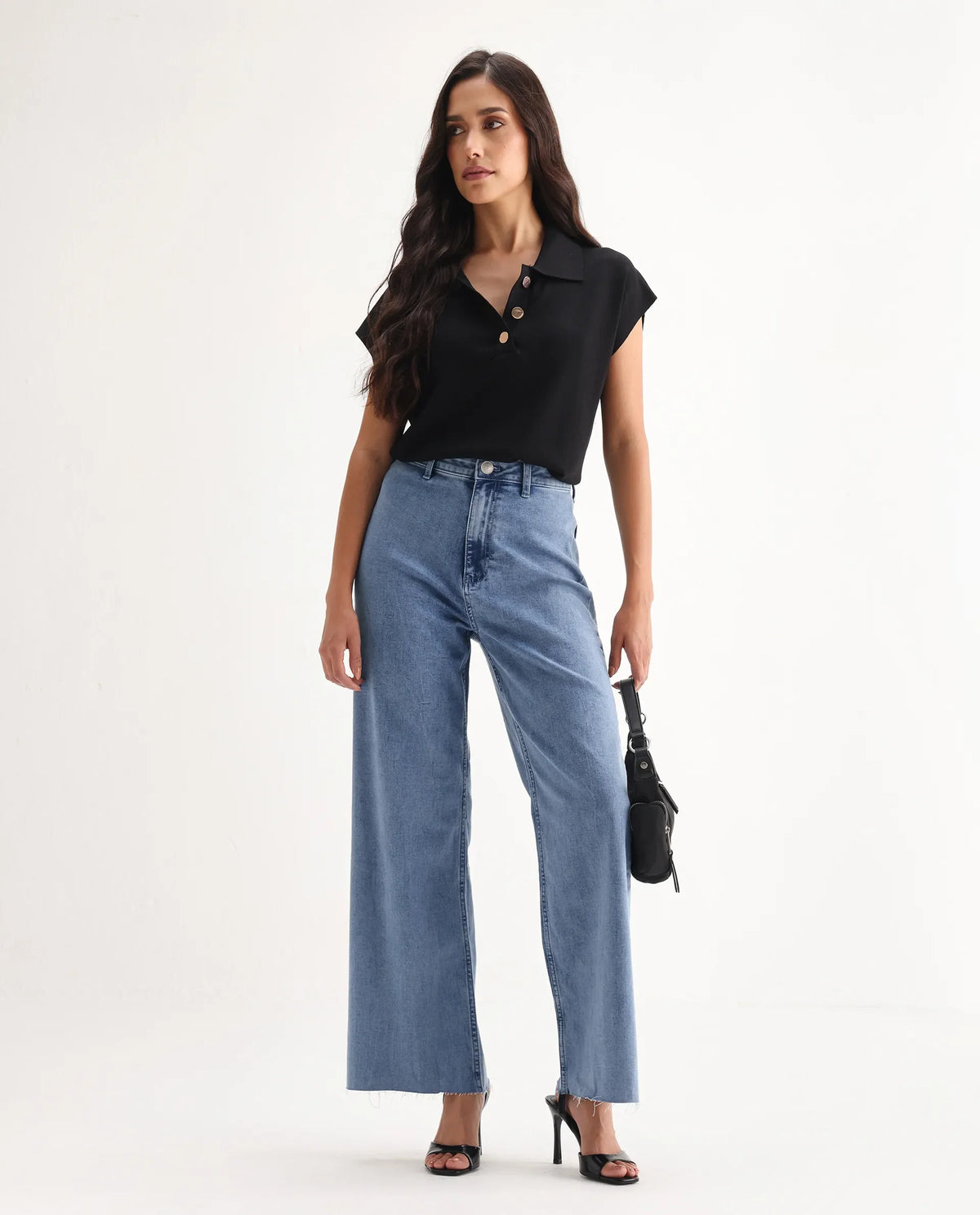 Rareism Women's Miniko Light Blue Cotton Blend Plain Ankle Length Effortless Sculpt high wide Jeans