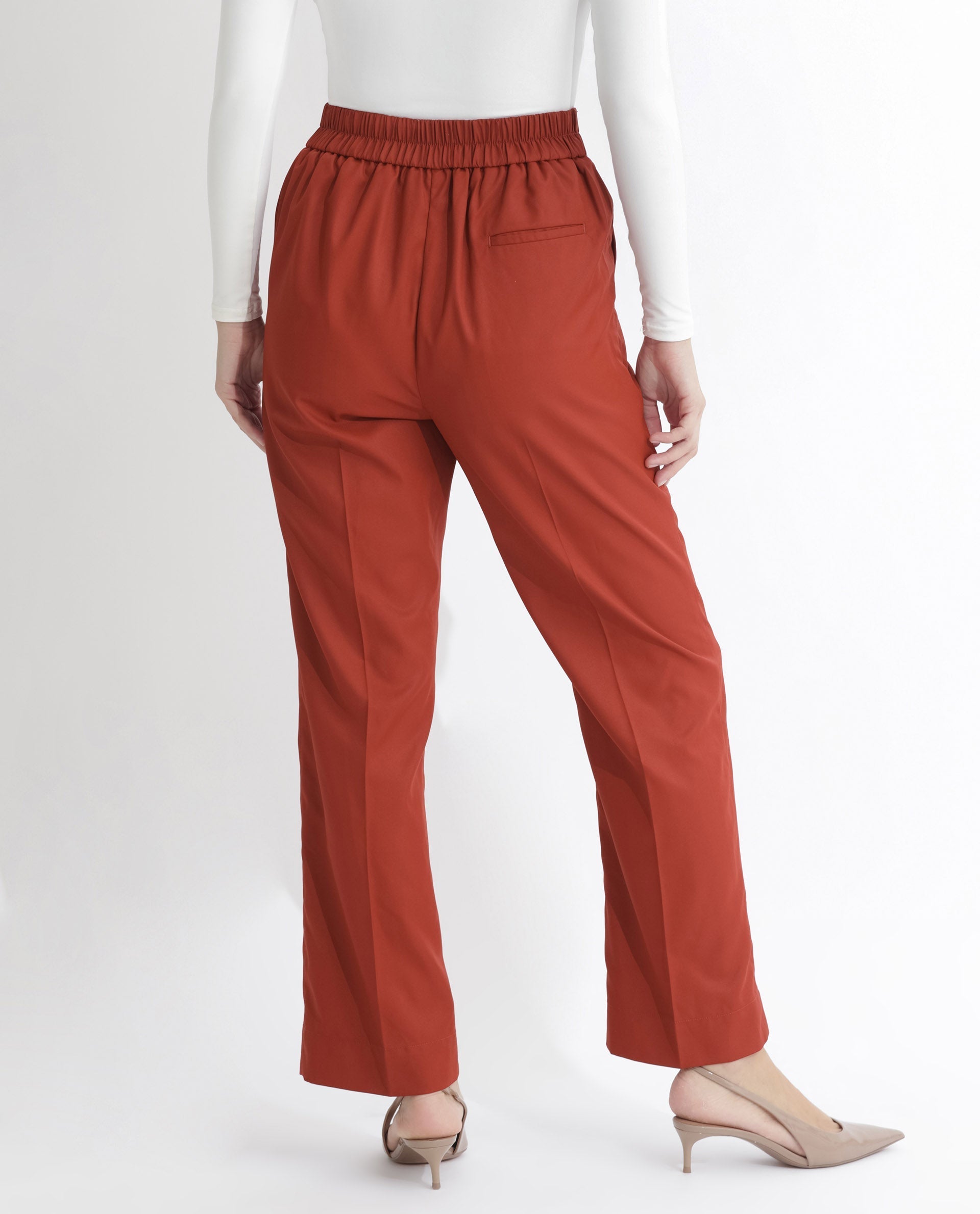 Rareism Women's Miza Orange Cotton Plain Ankle Length Straight Fit Trouser