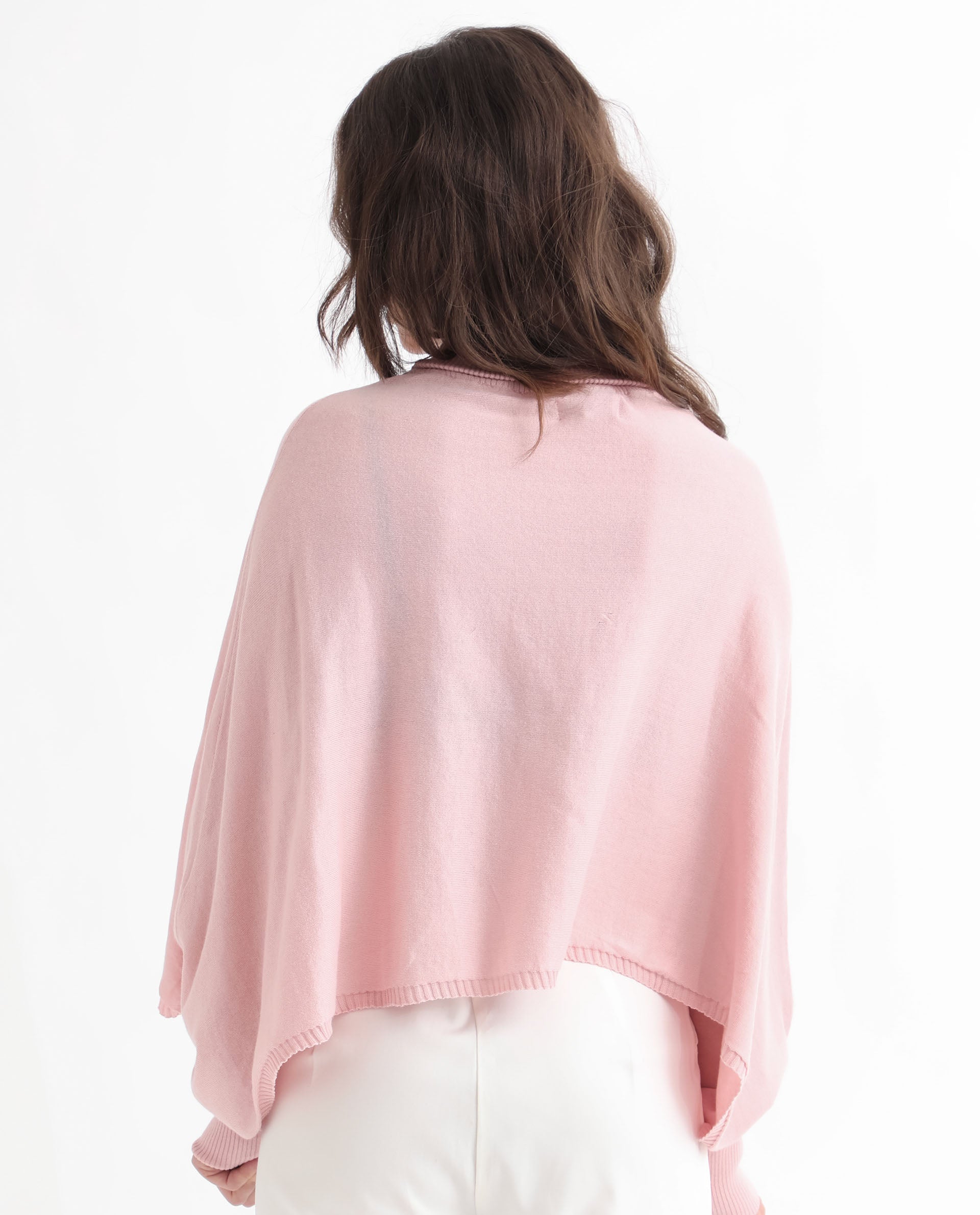 Rareism Women's Modem Pink Cotton High Neck Plain Volume Sleeve Relaxed Fit Sweater