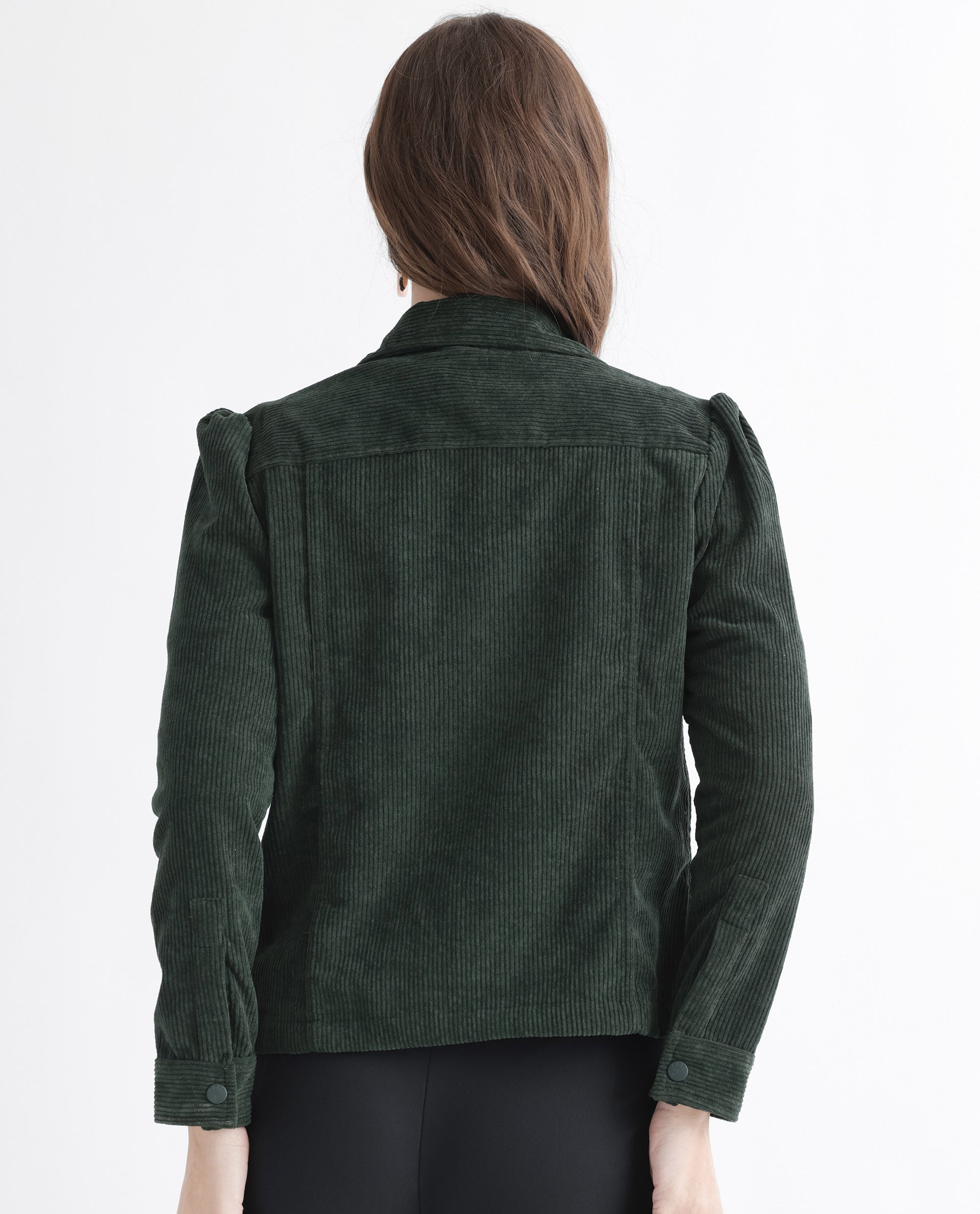 Rareism Women's Mooney Green Polyester Spread Collar Plain Regular Fit Jacket