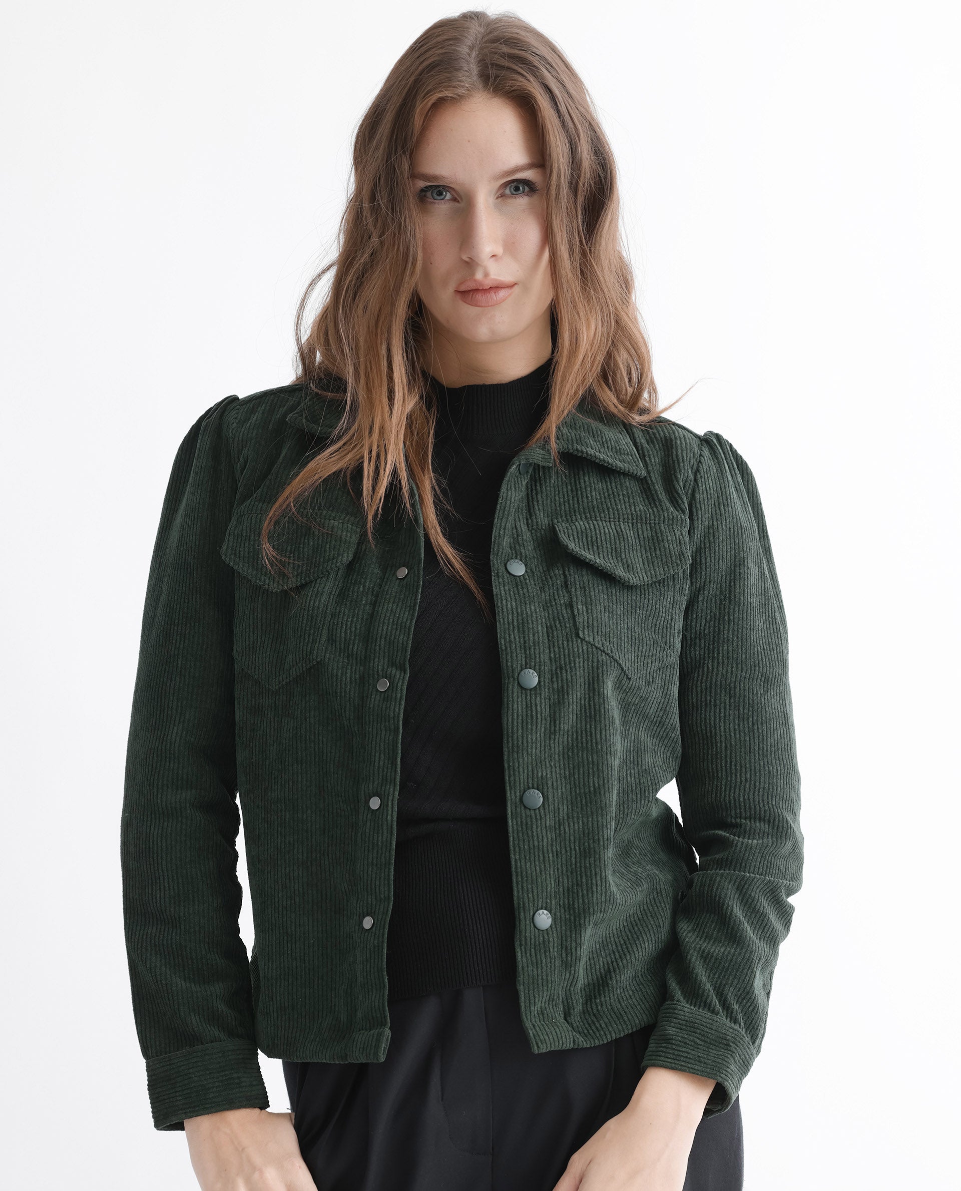 Rareism Women's Mooney Green Polyester Spread Collar Plain Regular Fit Jacket
