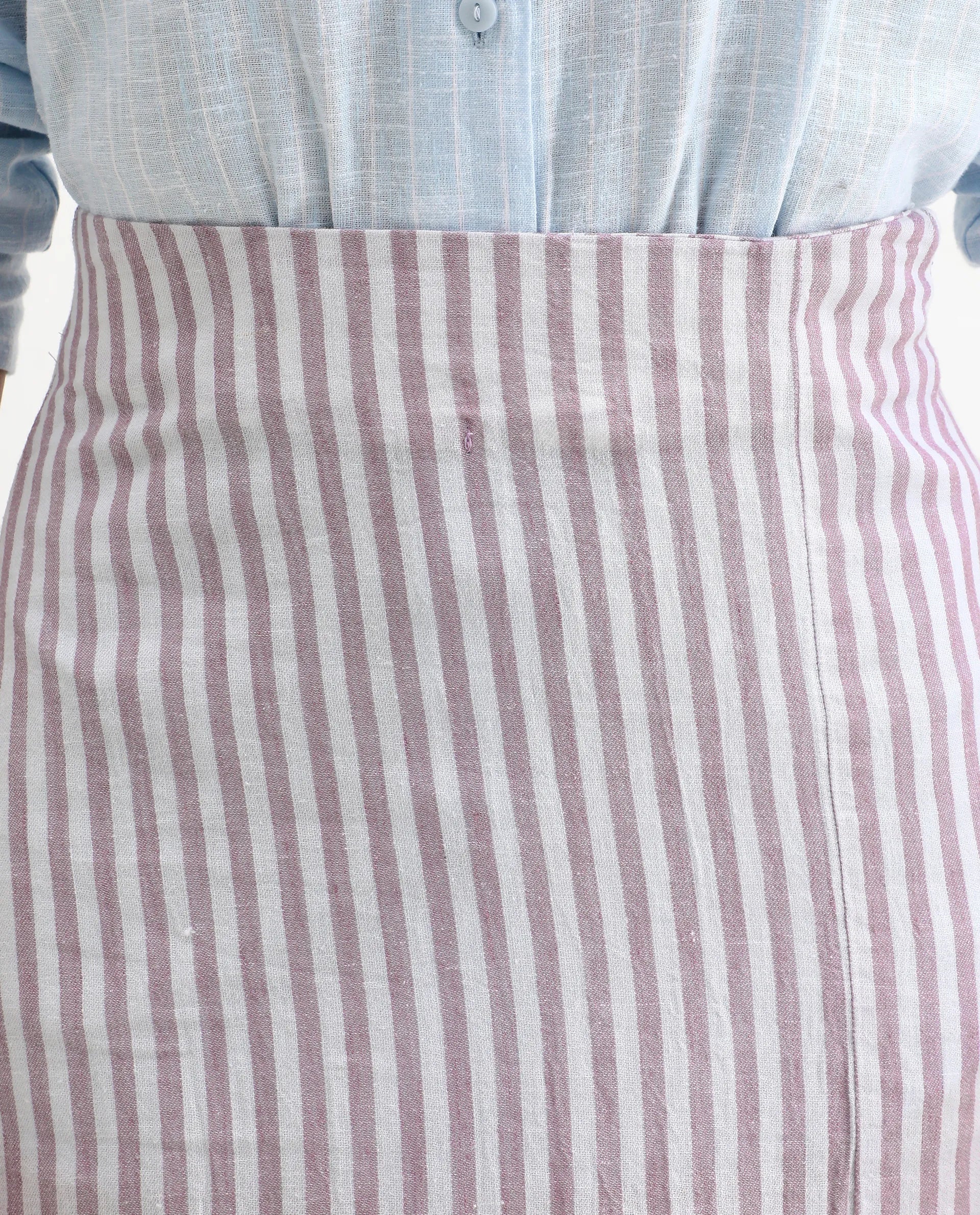 Rareism Women's Moonly Lilac Linen Striped Midi Slim Fit Skirt