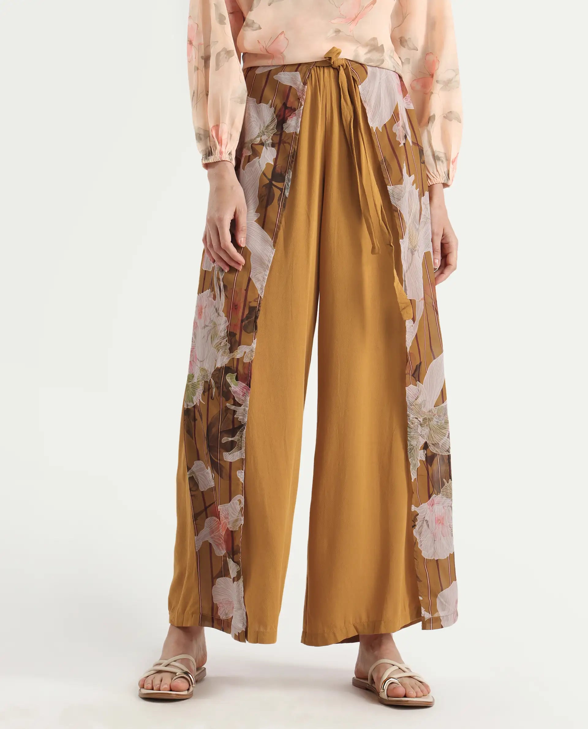 Rareism Women's Mouza Multi Viscose Blend Floral Print Ankle Length Wide Trouser