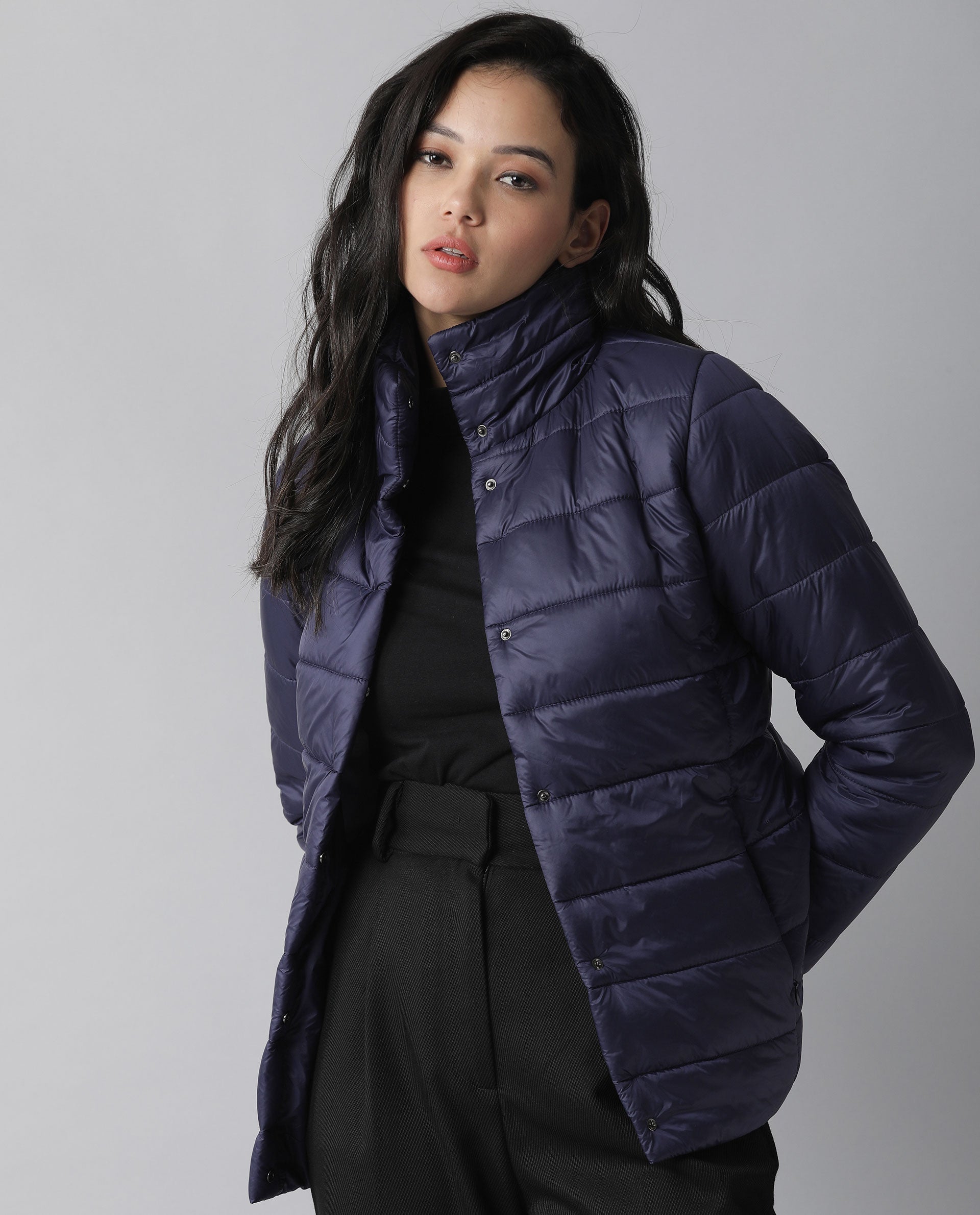 Rareism Women Mung Purple Jacket Full Sleeves Solid
