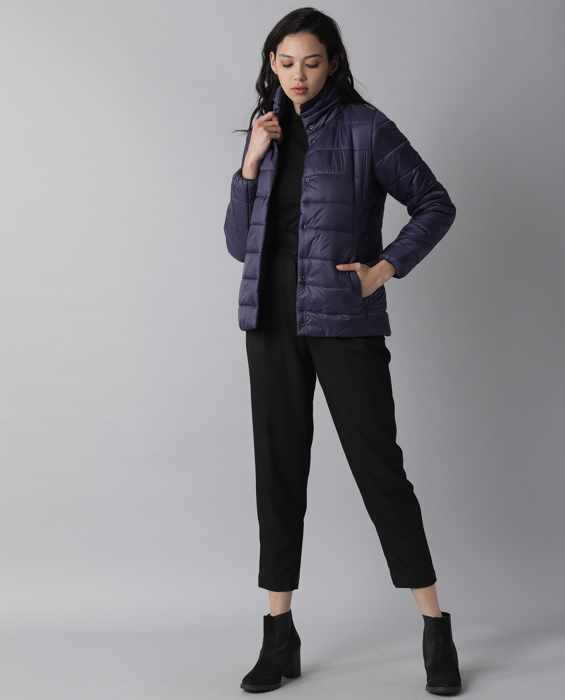 Rareism Women Mung Purple Jacket Full Sleeves Solid