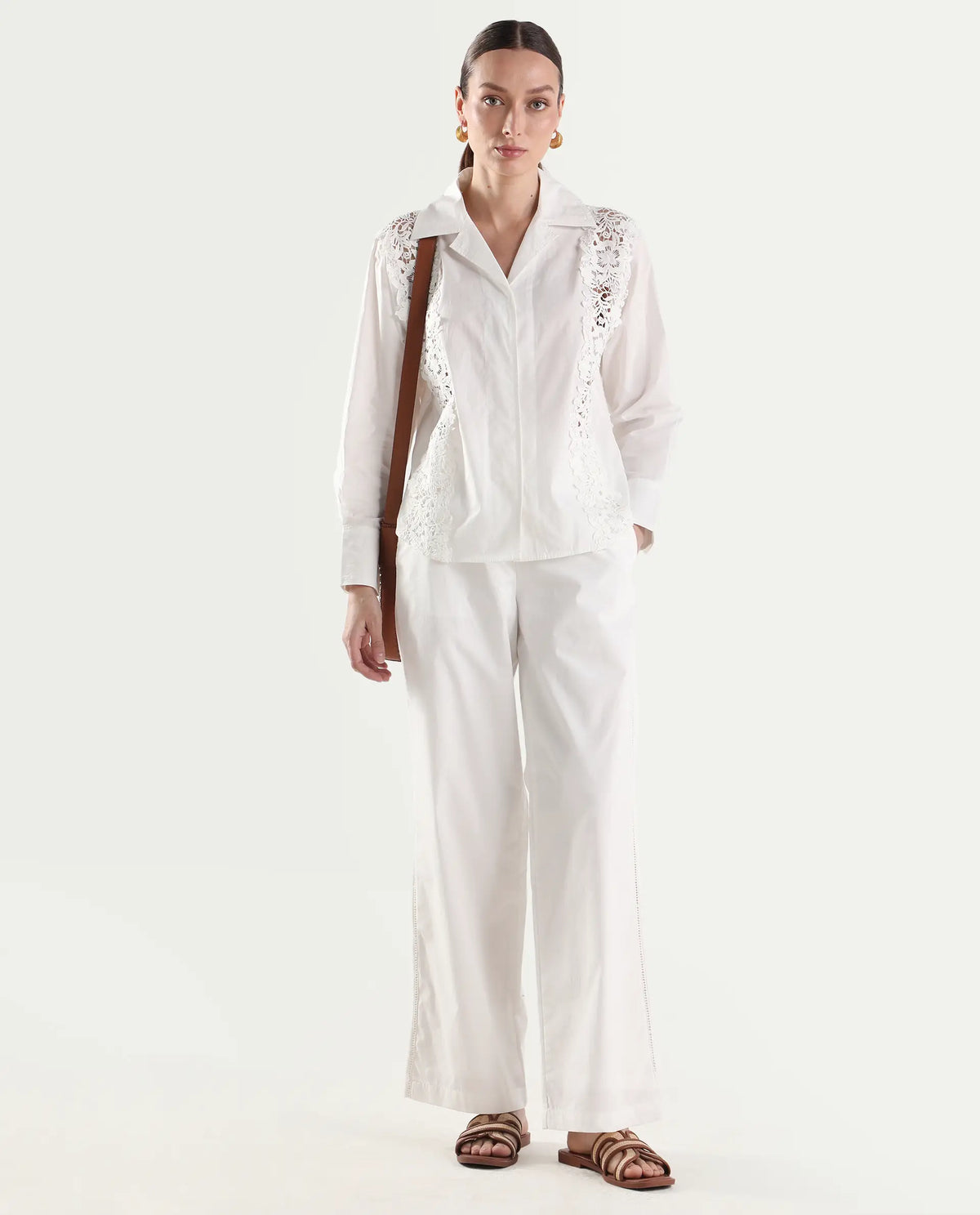 Rareism Women's Mysa-T Off White Cotton Full Sleeve Lapel Neck Relaxed Plain Shirt