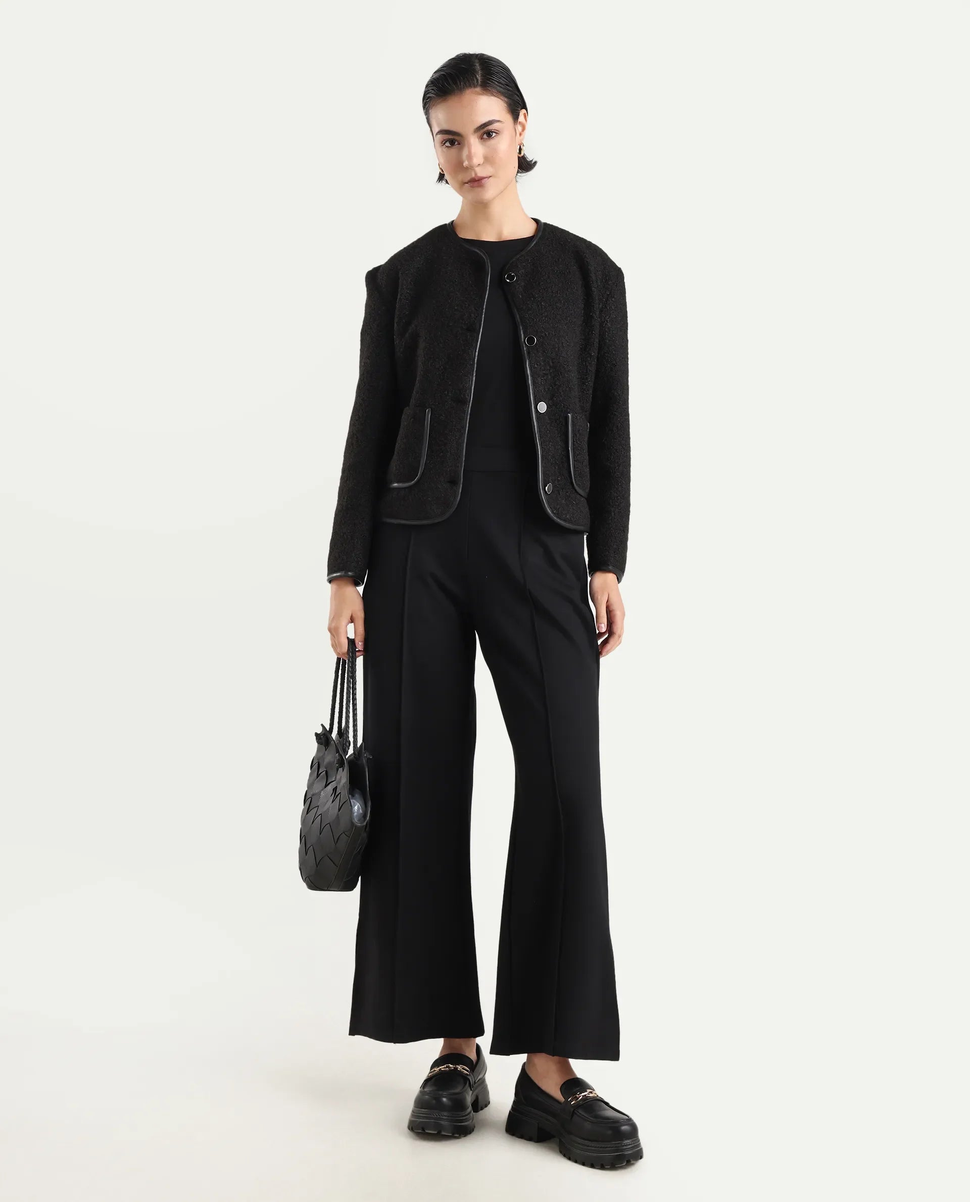 Rareism Women's Nabuc Black Polyester Jacket Plain Jacket