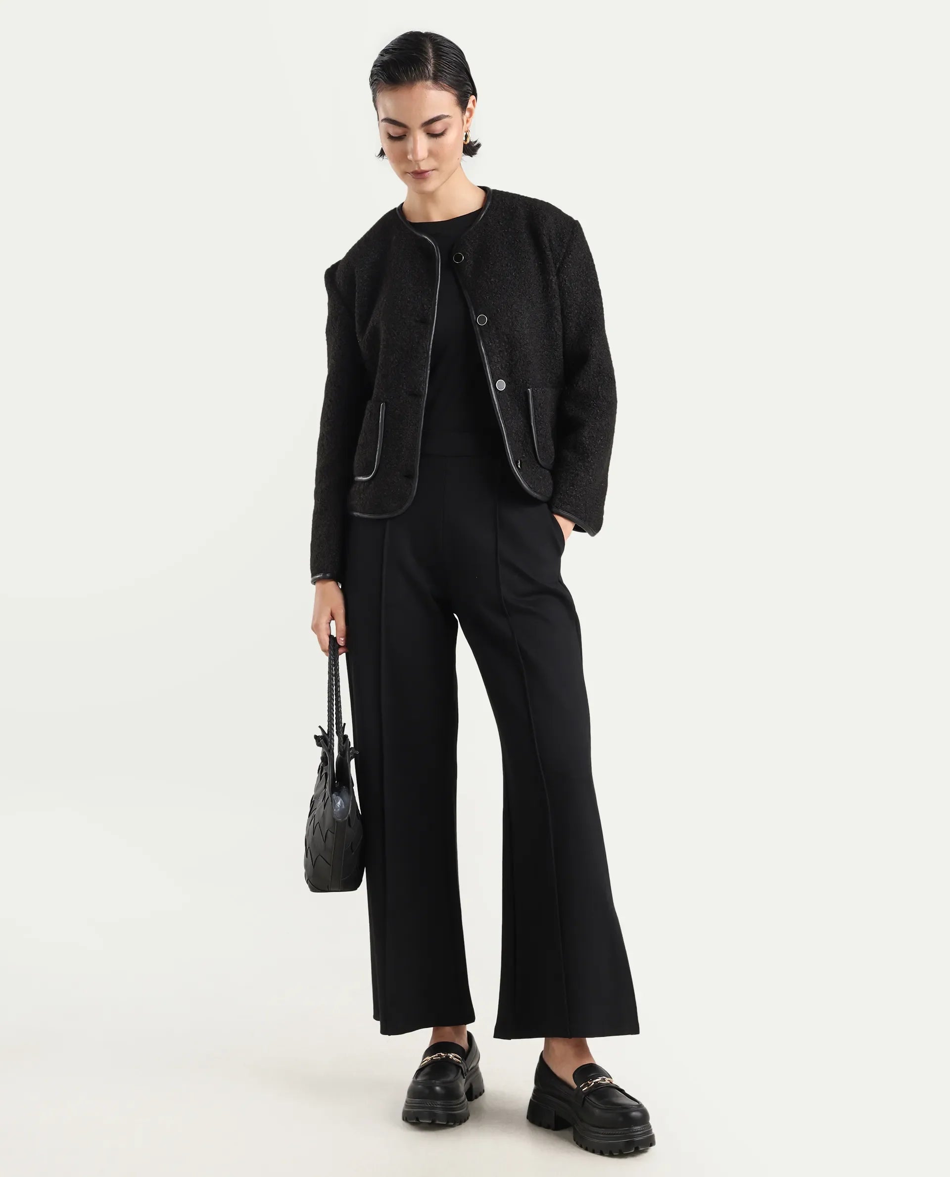 Rareism Women's Nabuc Black Polyester Jacket Plain Jacket