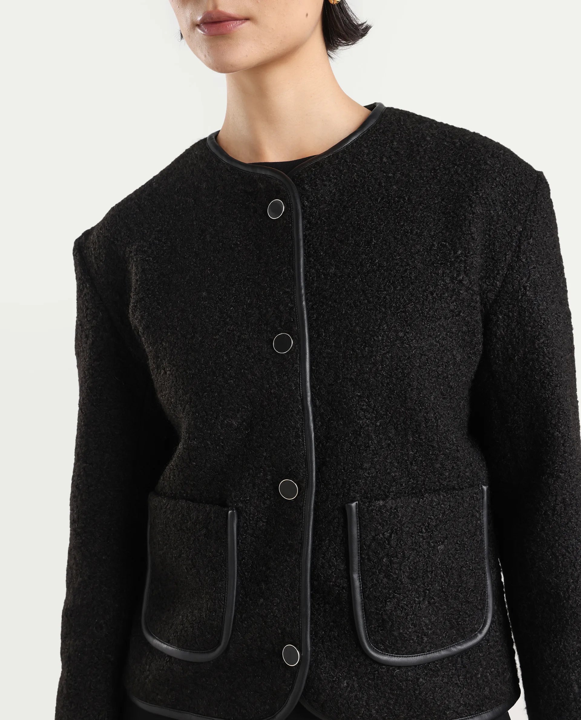 Rareism Women's Nabuc Black Polyester Jacket Plain Jacket