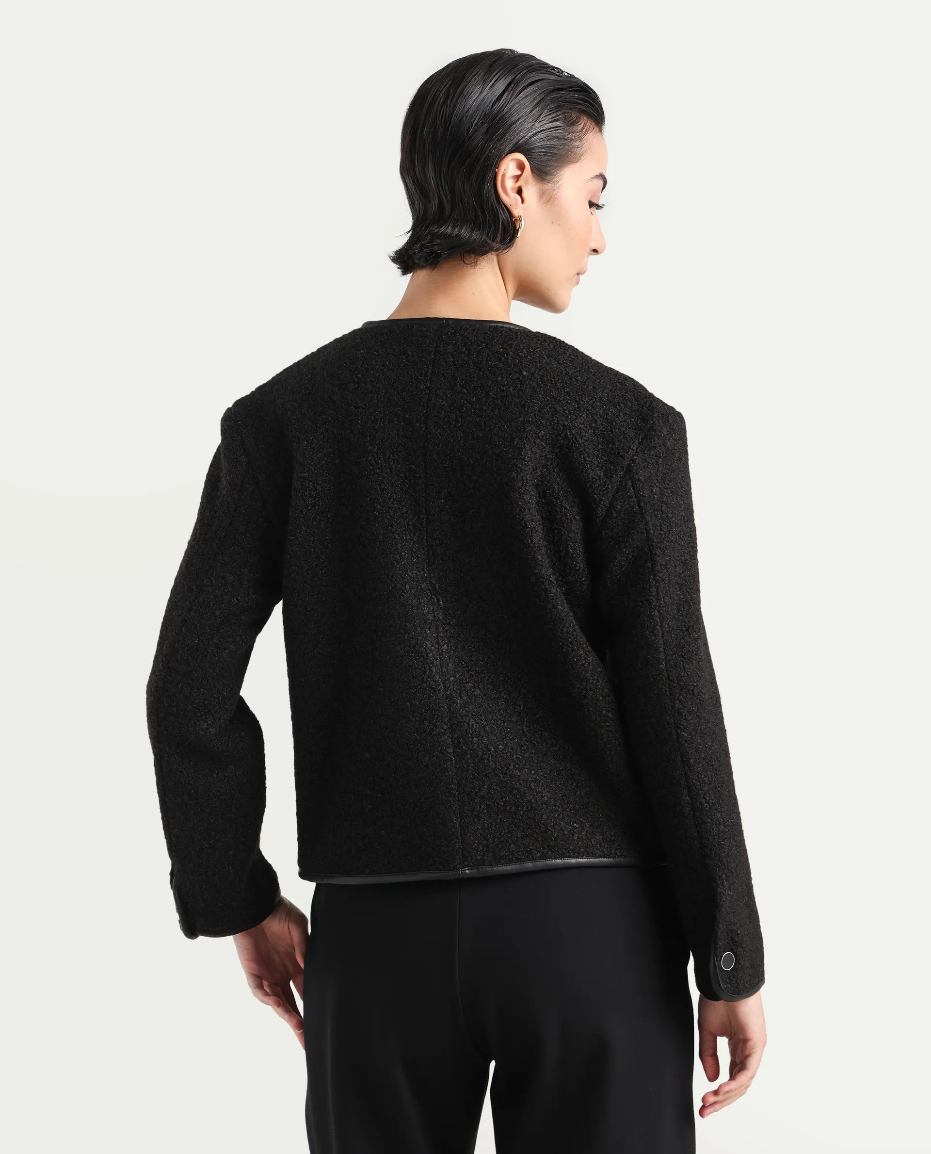 Rareism Women's Nabuc Black Polyester Jacket Plain Jacket