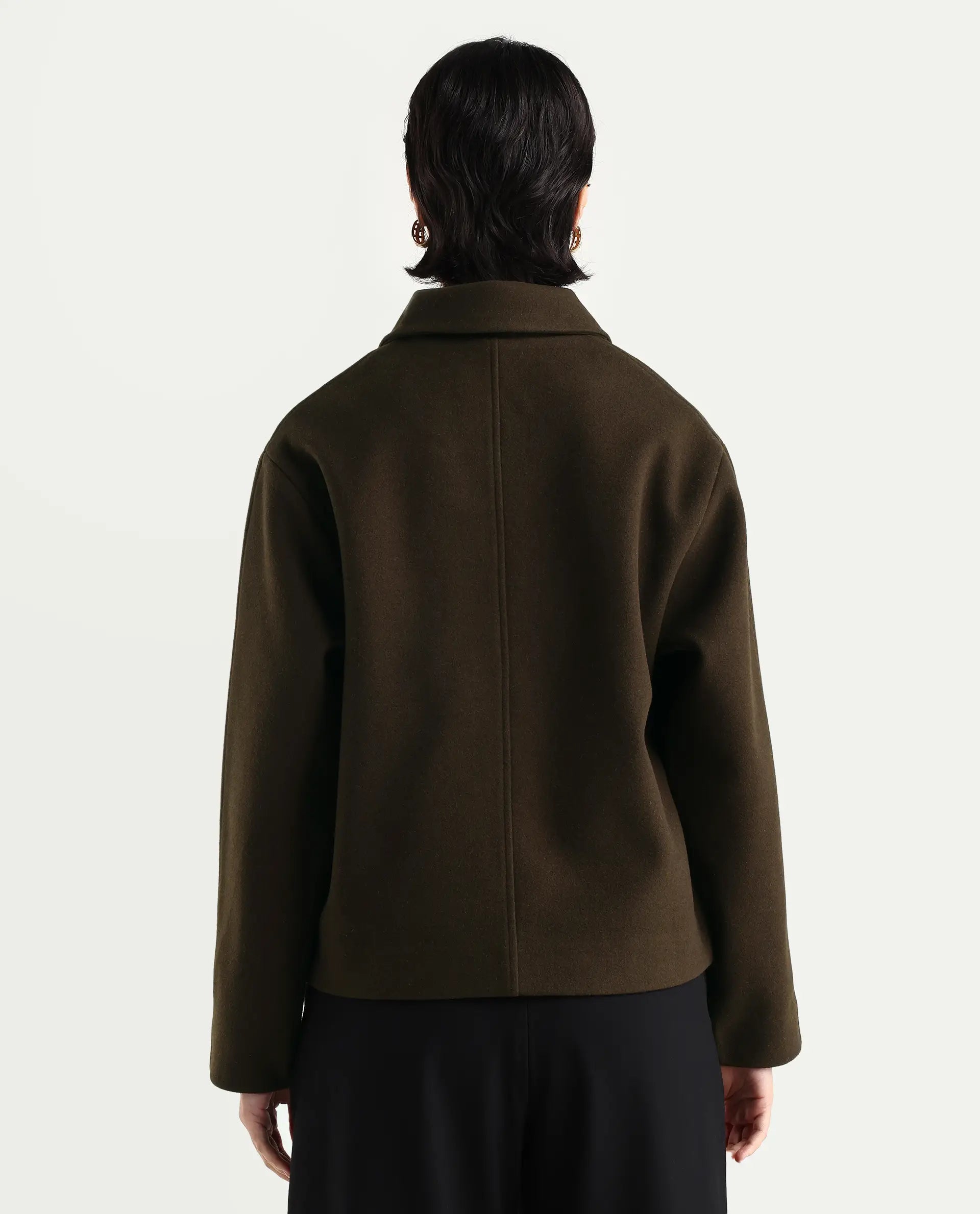 Rareism Women's Nacoz Olive Polyester Blend Spread Collar Regular Fit Jacket