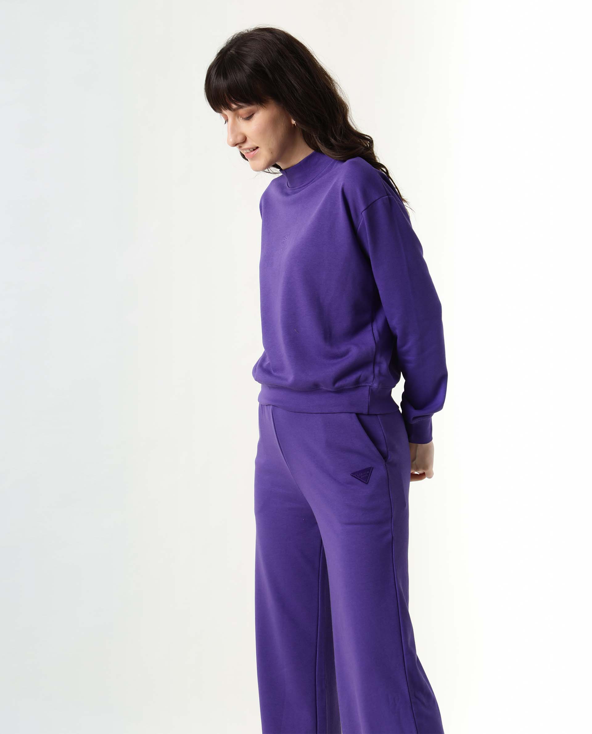 Rareism Women Necker Purple Relaxed Fit Full Sleeves Solid High Neck Sweatshirt