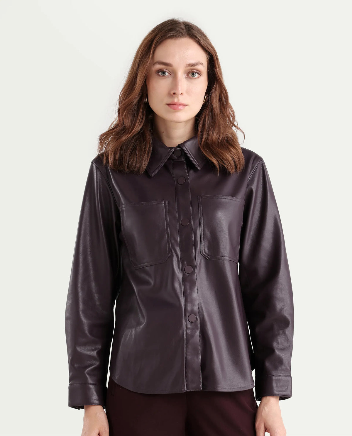 Rareism Women's Nemer Maroon Polyester Spread Collar Plain Cuffed Sleeve Boxy Fit Jacket
