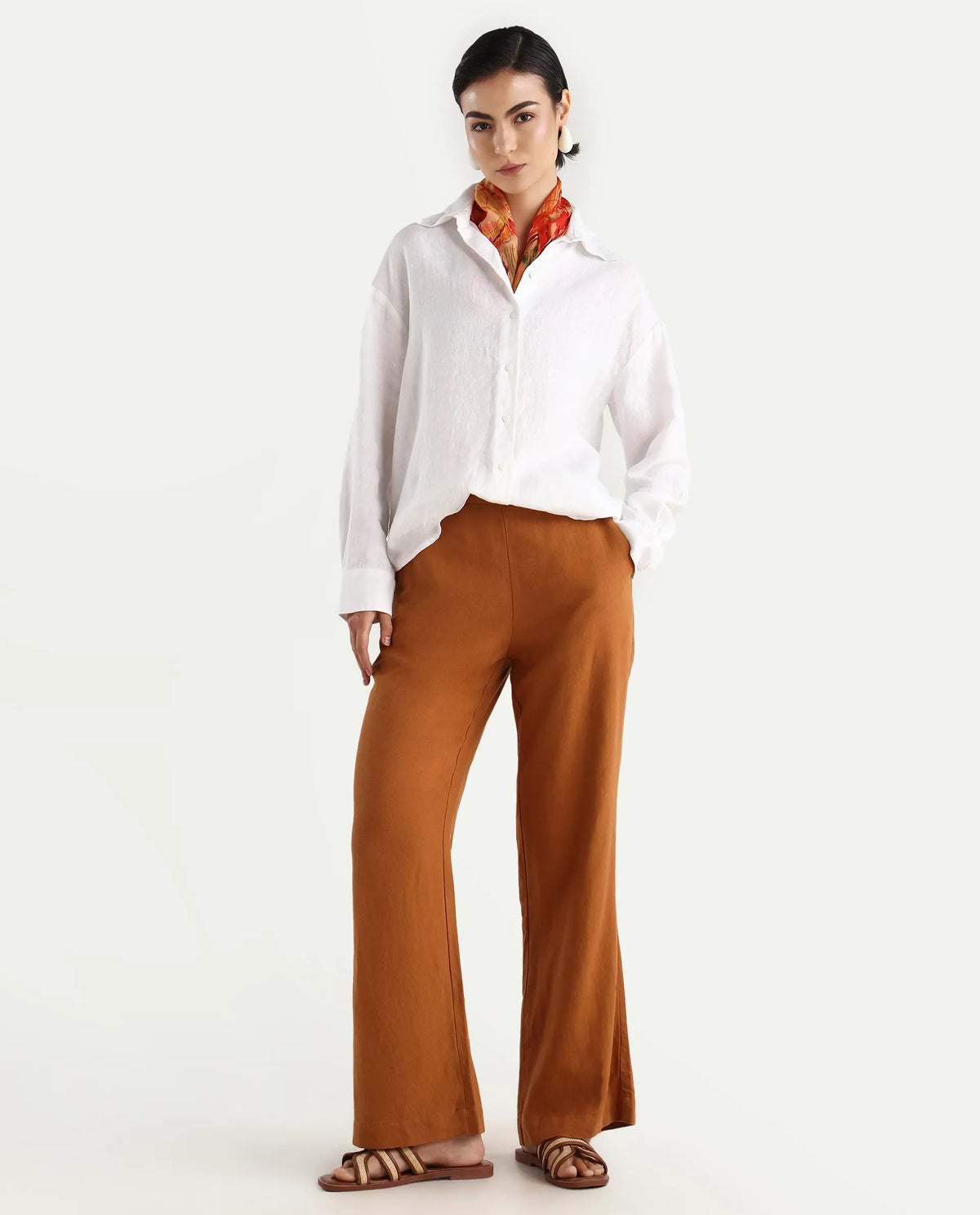 Rareism Women's Nenorat White 100% Linen Spread Collar Boxy Fit Shirt