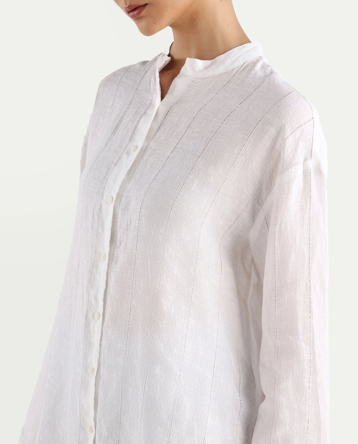Rareism Women's Nenti White Cotton Mandarin Collar Regular Fit Plain Top
