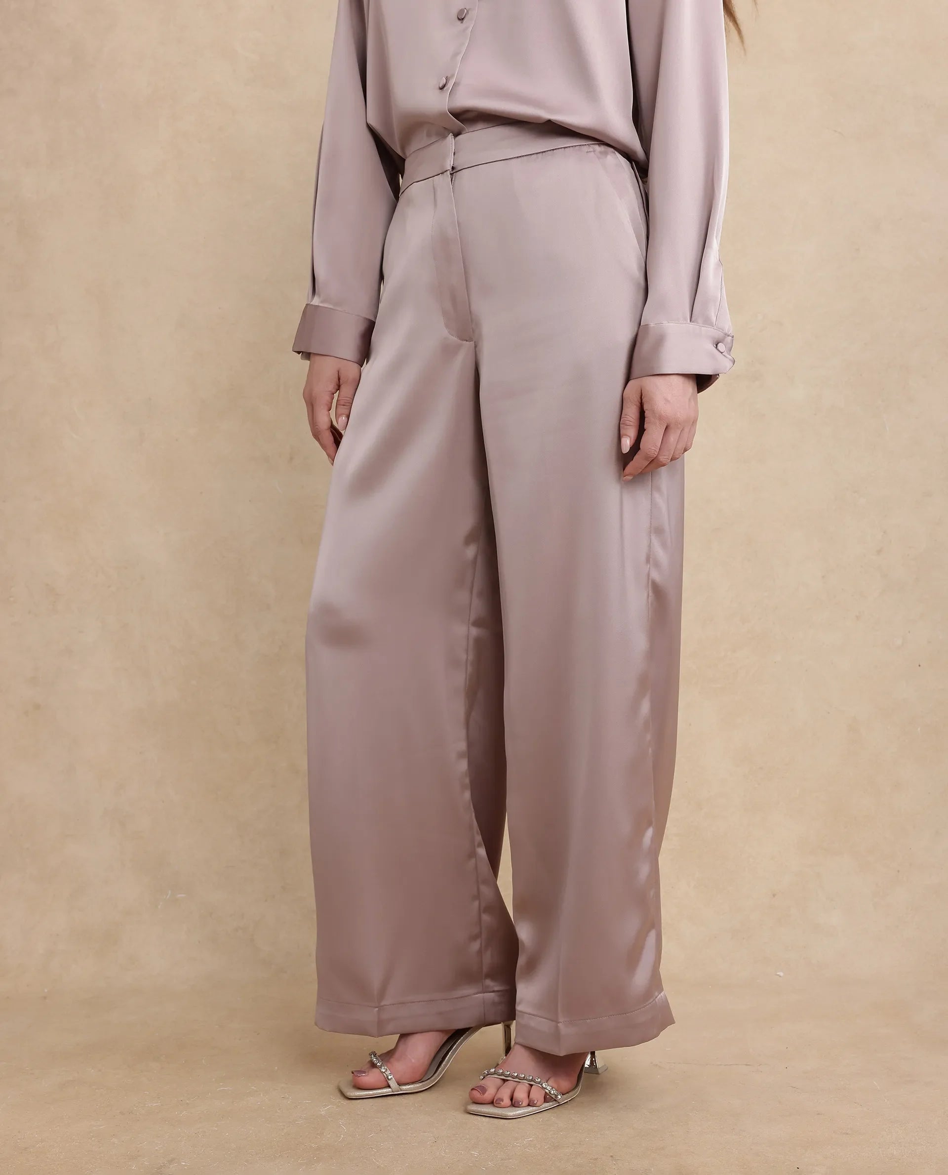 Rareism Women's Nevter B Dusky Beige Polyester Plain Ankle Length Straight Fit Trouser