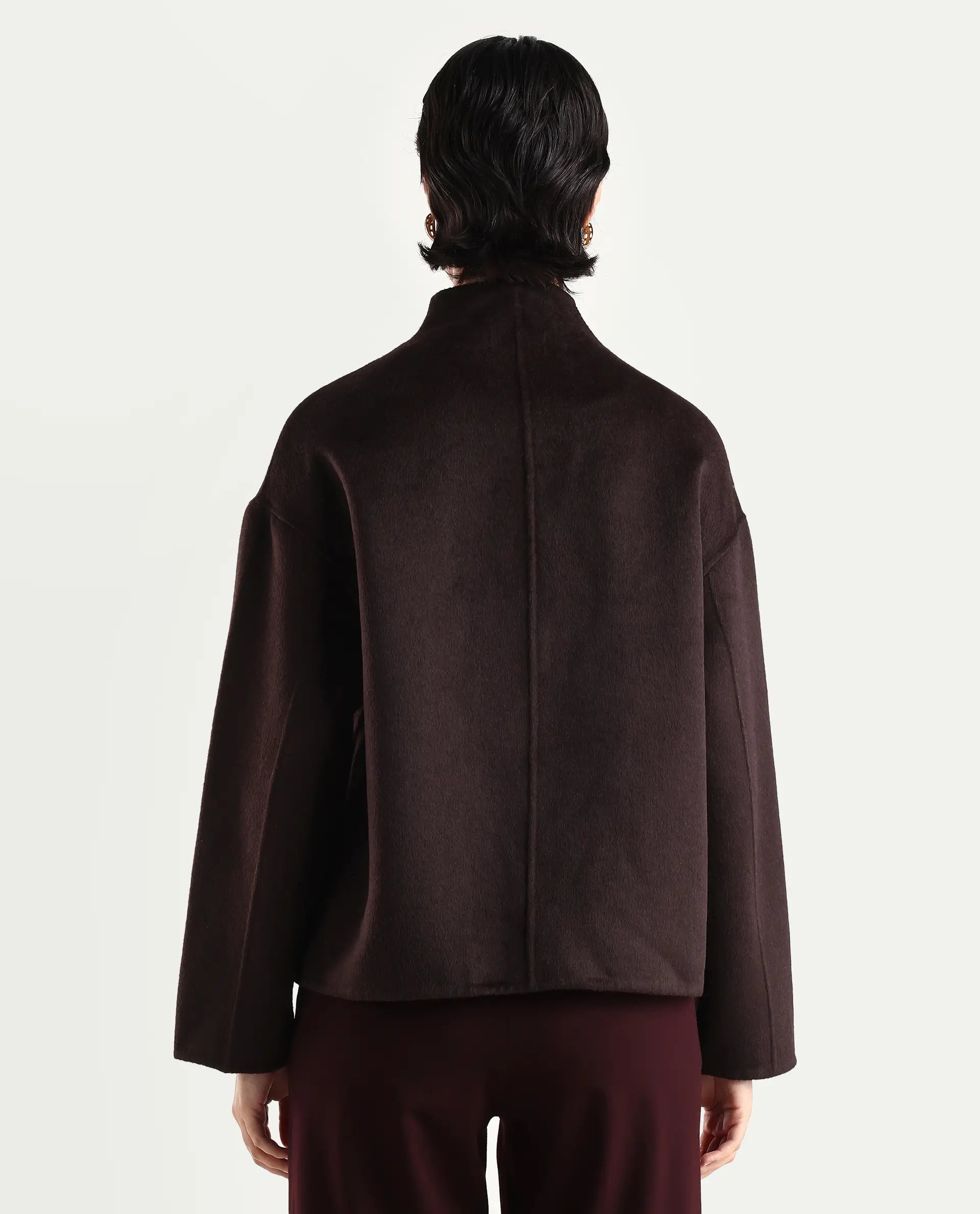 Rareism Women's Newool Prune Polyester Blend High Neck Regular Fit Jacket