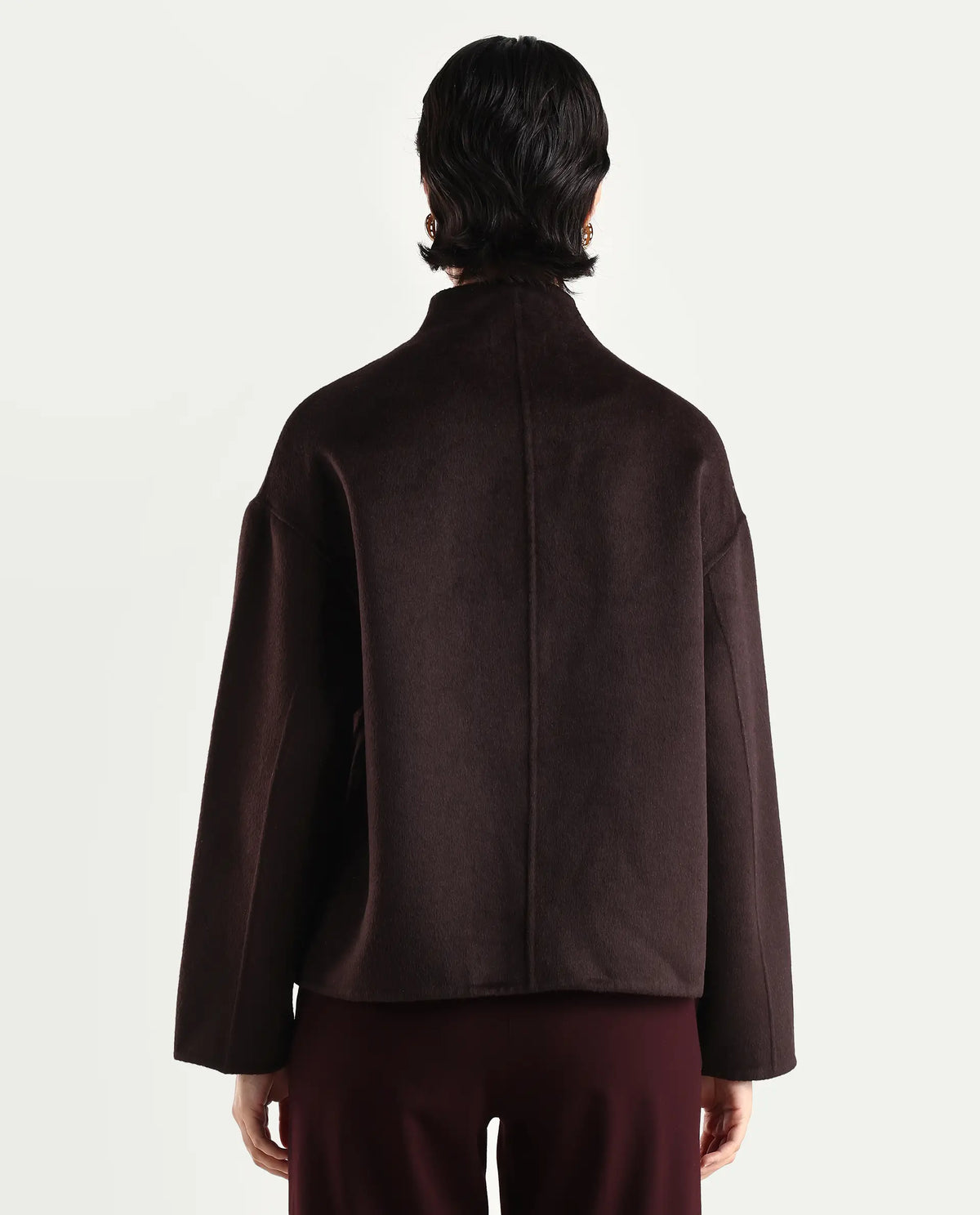 Rareism Women's Newool Prune Polyester Blend High Neck Regular Fit Jacket