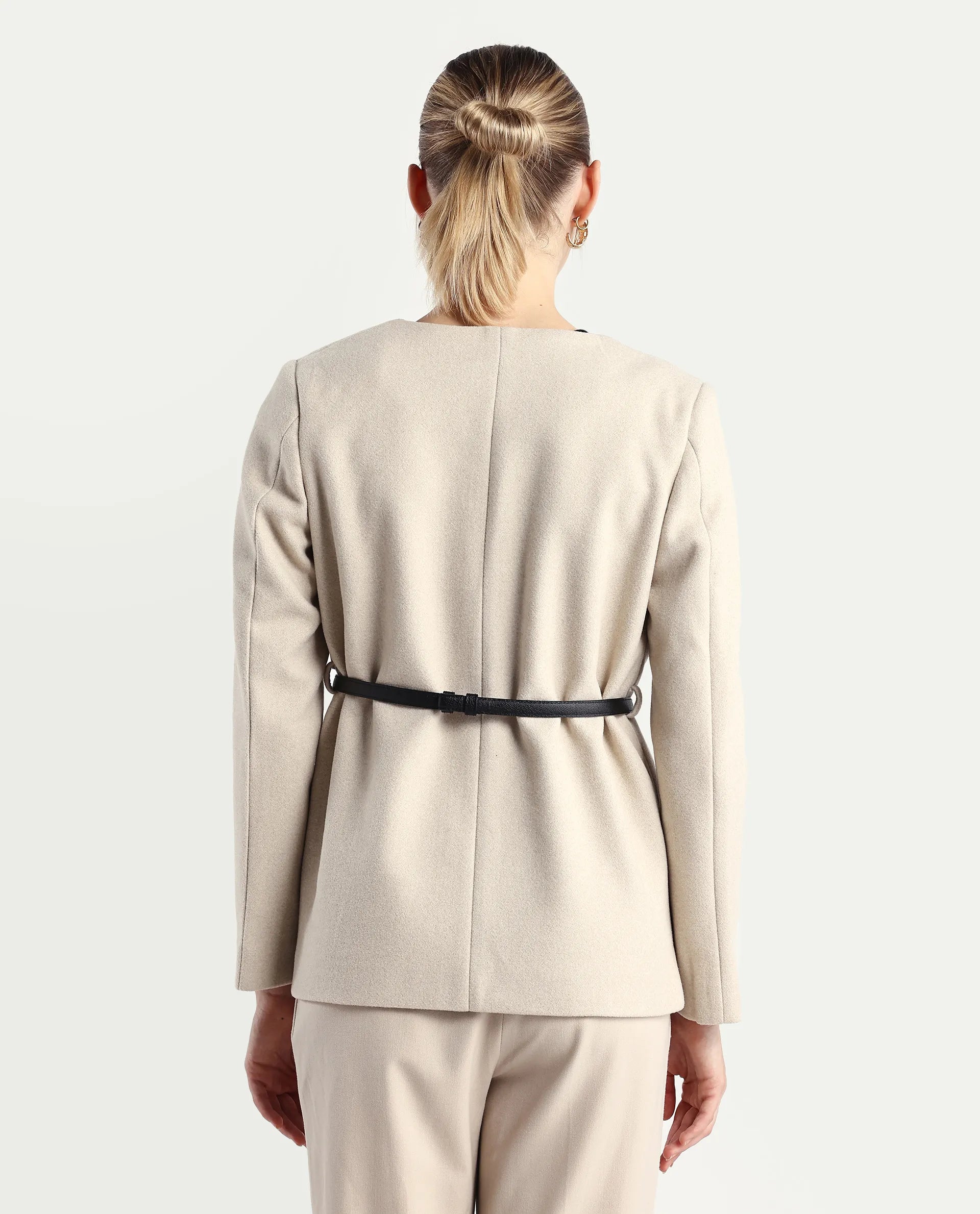 Rareism Women's Nexmar Off White Polyester Blend Jacket Plain Jacket