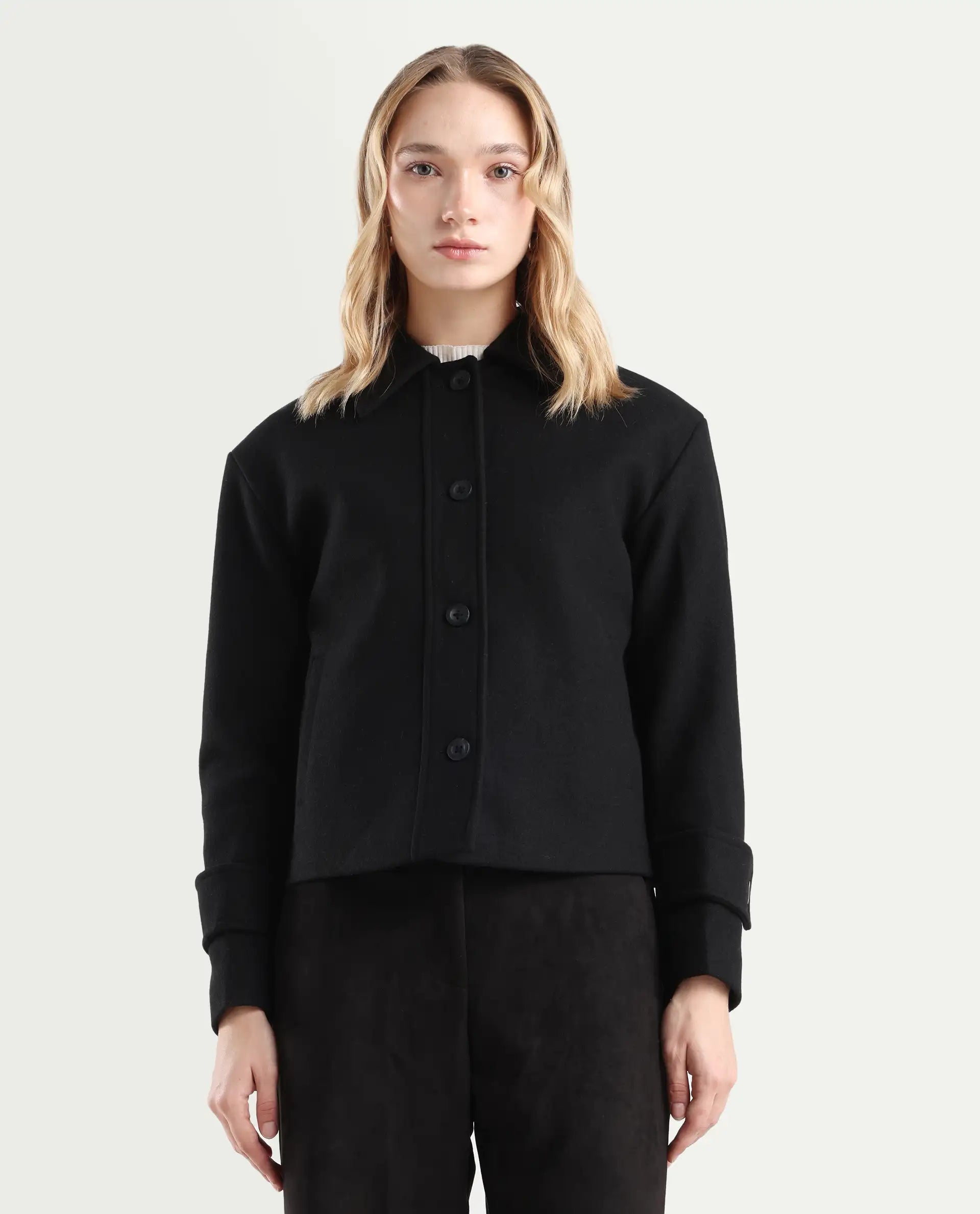Rareism Women's Nikzo Black Polyester Blend Spread Collar Regular Fit Jacket