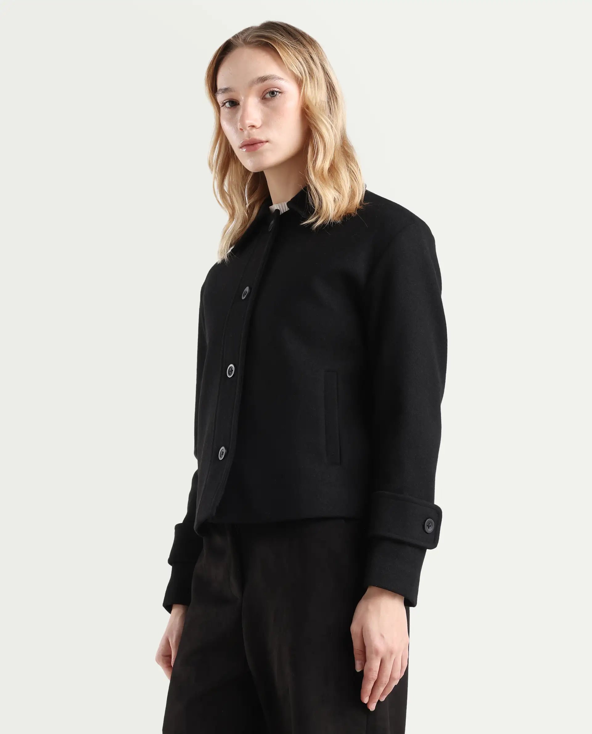 Rareism Women's Nikzo Black Polyester Blend Spread Collar Regular Fit Jacket