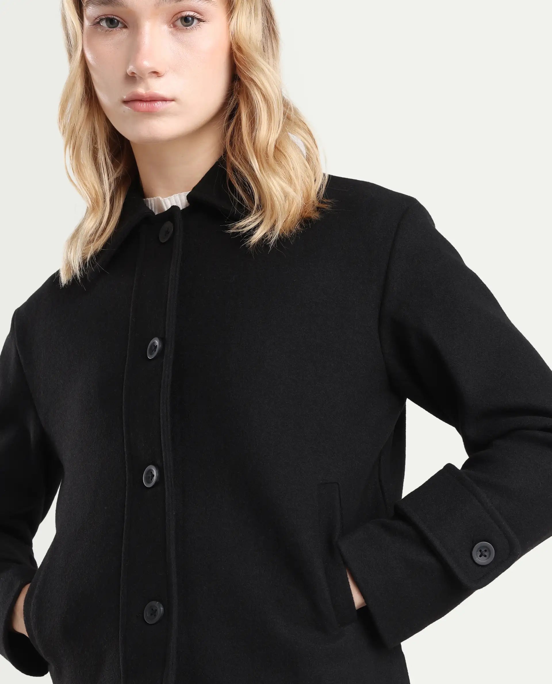Rareism Women's Nikzo Black Polyester Blend Spread Collar Regular Fit Jacket