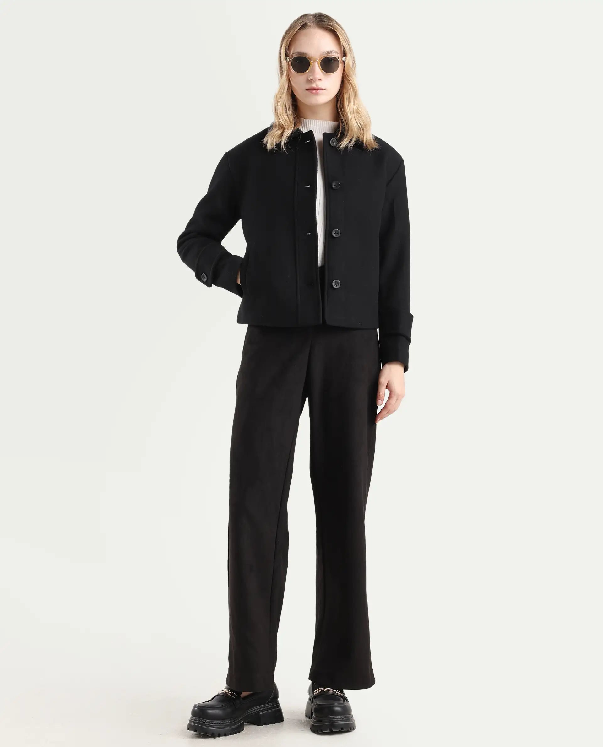Rareism Women's Nikzo Black Polyester Blend Spread Collar Regular Fit Jacket