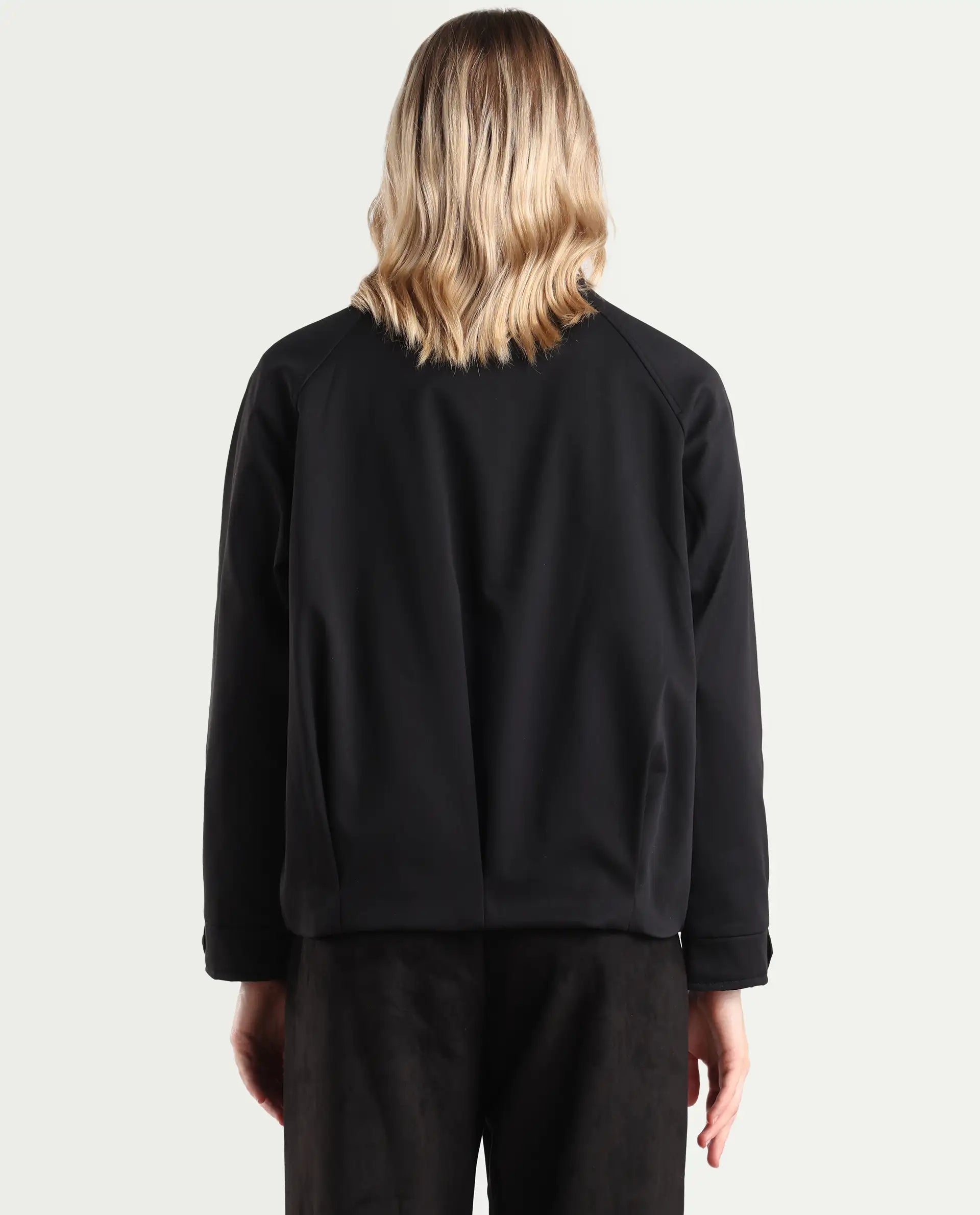 Rareism Women's Nira Black Polyester Crew Neck Relaxed Fit Jacket